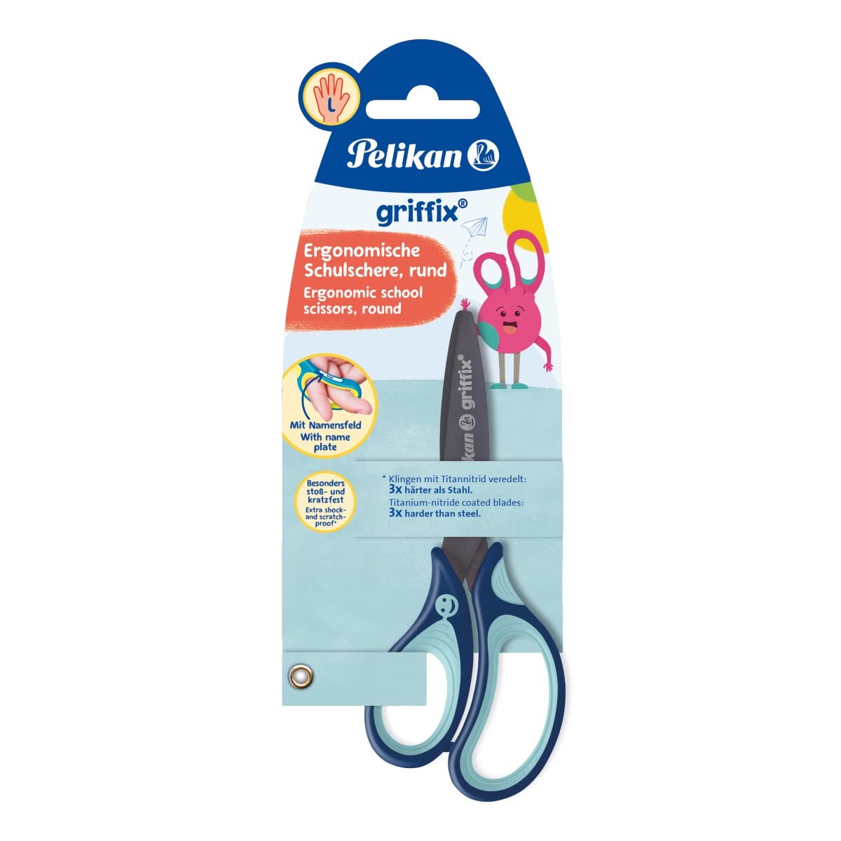 🌈 Pelikan griffix Kinder- und Schulschere 14 cm spitz, Schere für Linkshänder in blau 🌟 Angebot bei HelloDeals