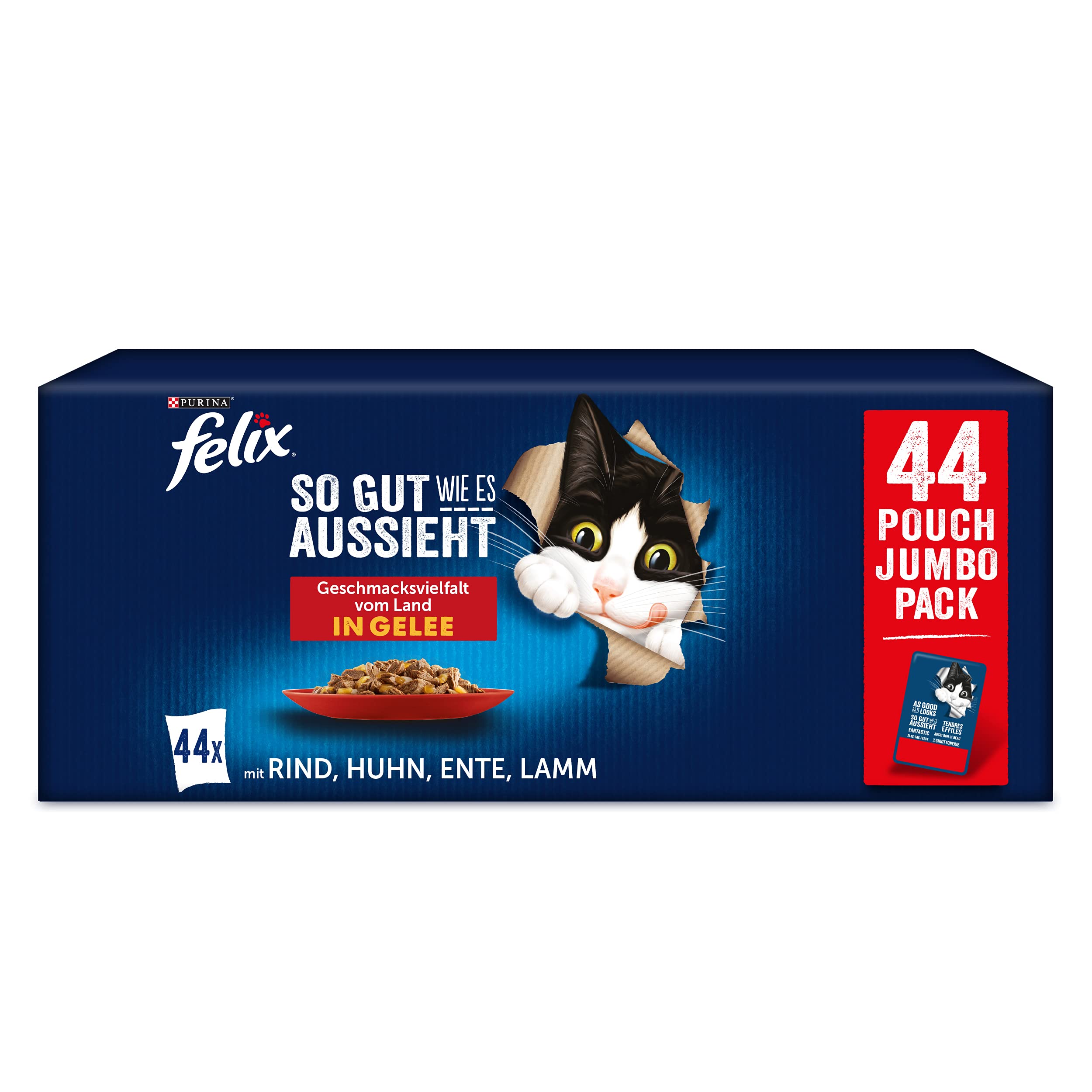 🐱🌟 FELIX So gut wie es aussieht Geschmacksvielfalt vom Land in Gelee 44x85g Portionsbeutel 3.74 kg Angebot bei HelloDeals