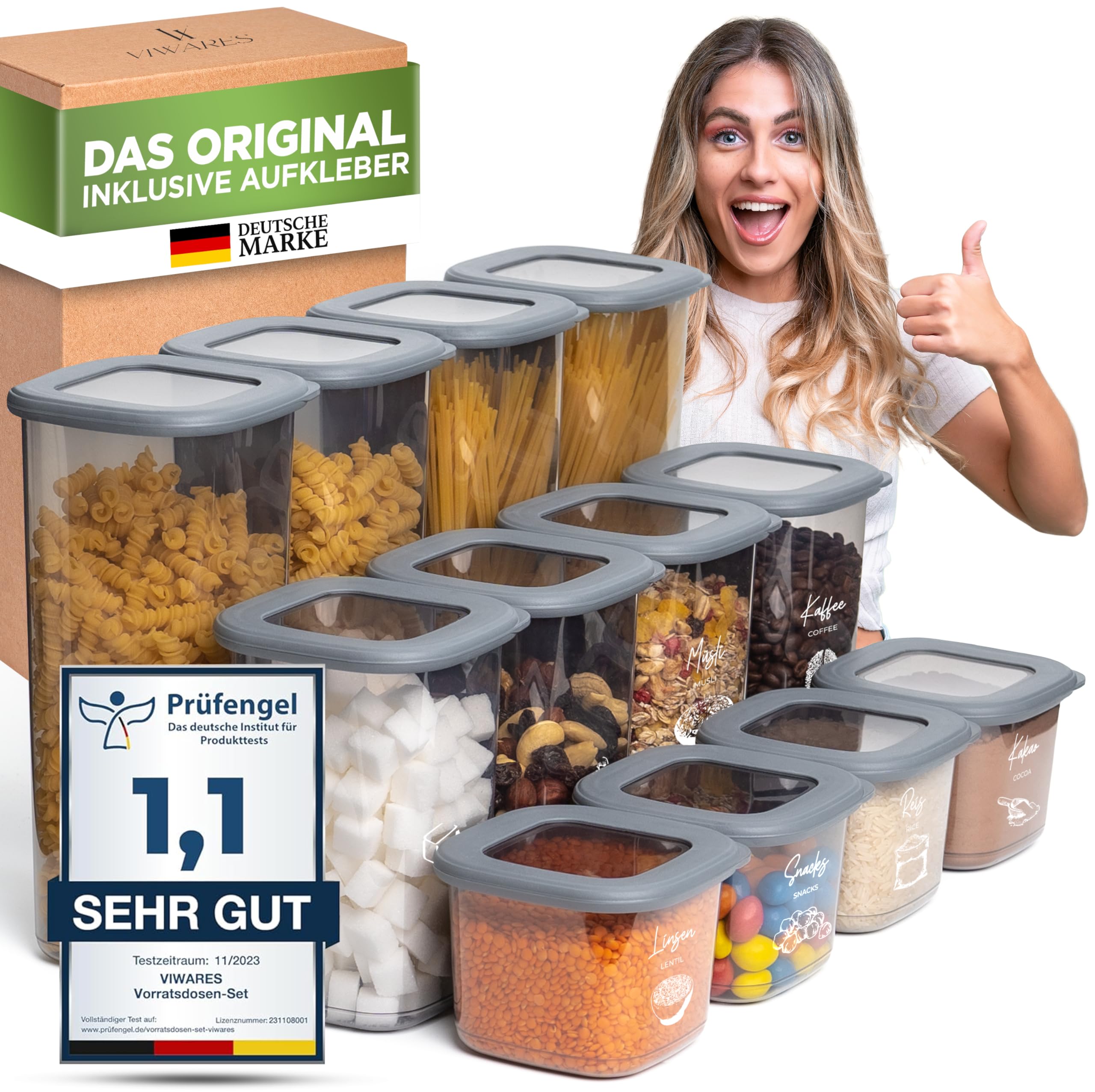 🌟 Viwares Vorratsdosen Set - 12er Mix Set Grau 🌟 Angebot bei HelloDeals