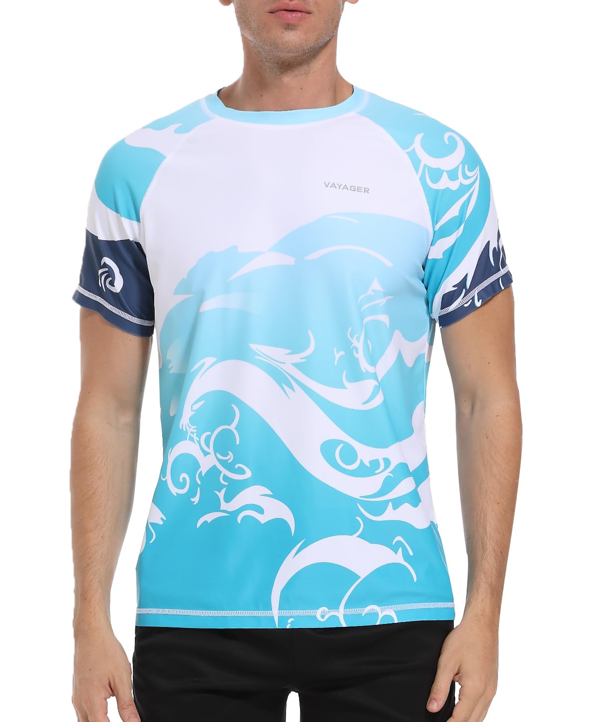 🌊🏄♂️ VAYAGER Herren-Badeshirts Rash Guard UPF 50+ Kurzarm XL Blue Waves 🌞⛱️ Angebot bei HelloDeals