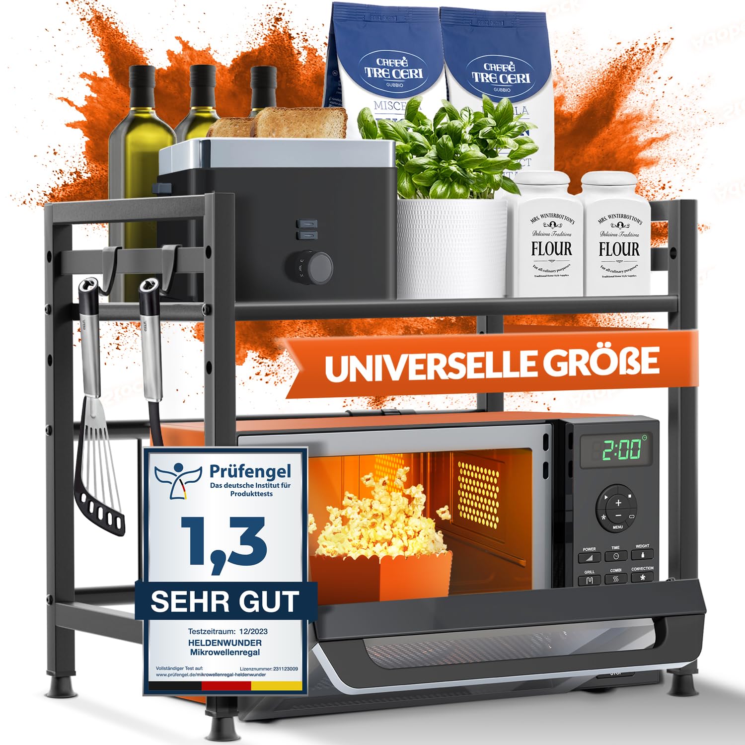 Heldenwunder Mikrowellenregal Küchenregal stehend Stahl (2-stufig) | Schwarz Angebot bei HelloDeals