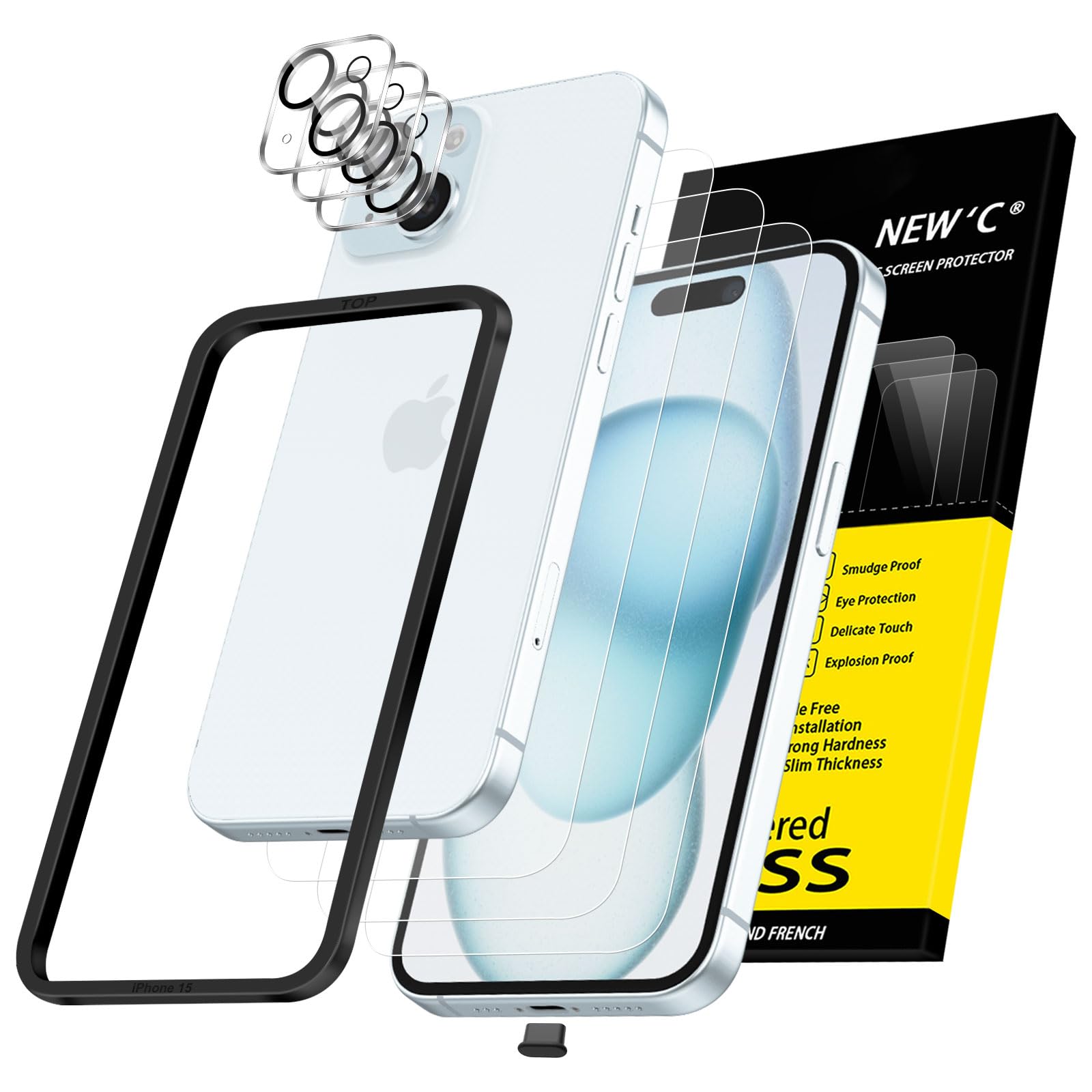 📱🔥NEW'C 3x iPhone 15 Panzerglas-Set + Kamera Schutzglas - 6,1 Zoll🔥📱 Angebot bei HelloDeals