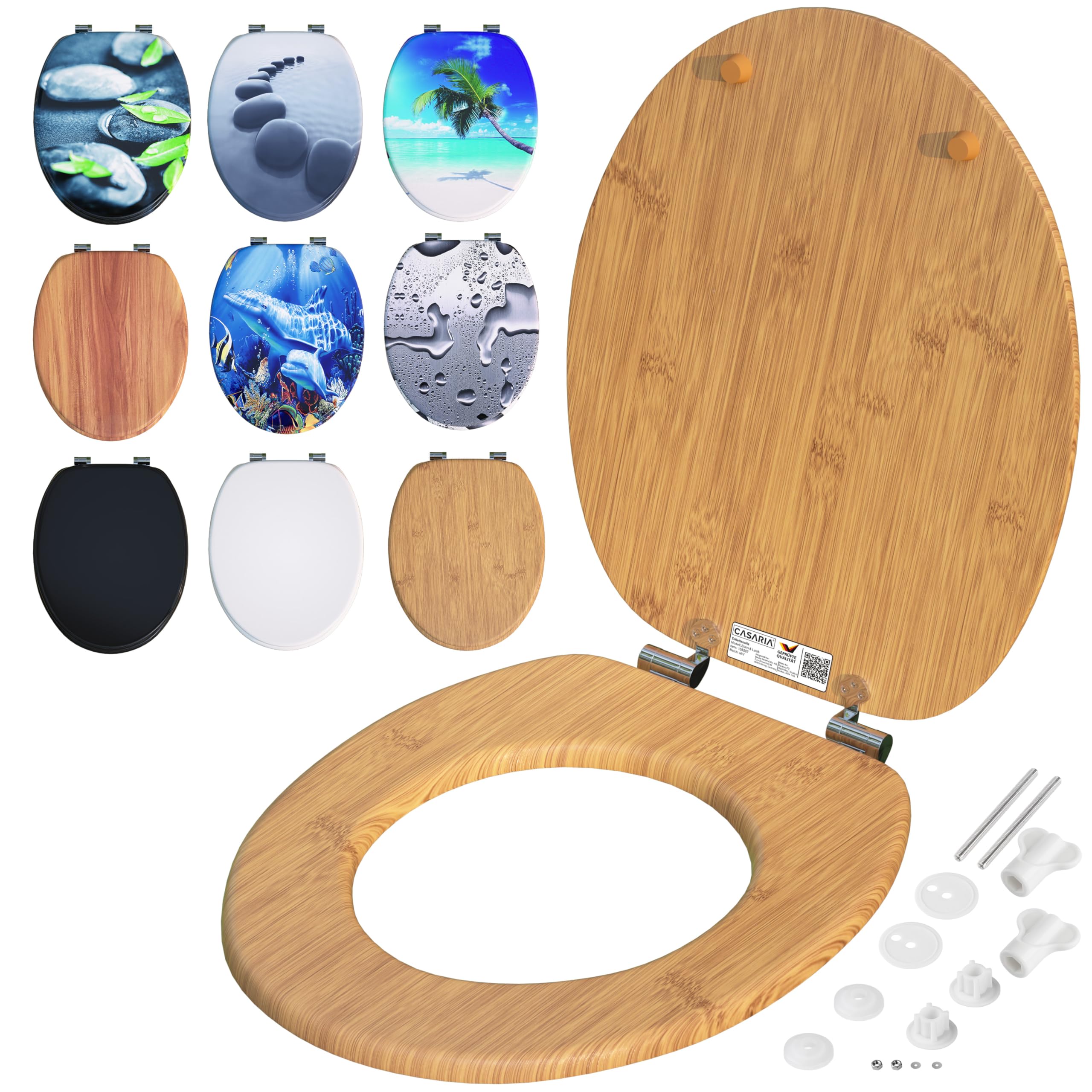 🚽🔝 CASARIA® Toilettendeckel mit doppelter Absenkautomatik MDF rostfreie Metall Scharniere WC Sitz 175kg Belastbar Antibakteriell Toilettensitz Bambus Angebot bei HelloDeals