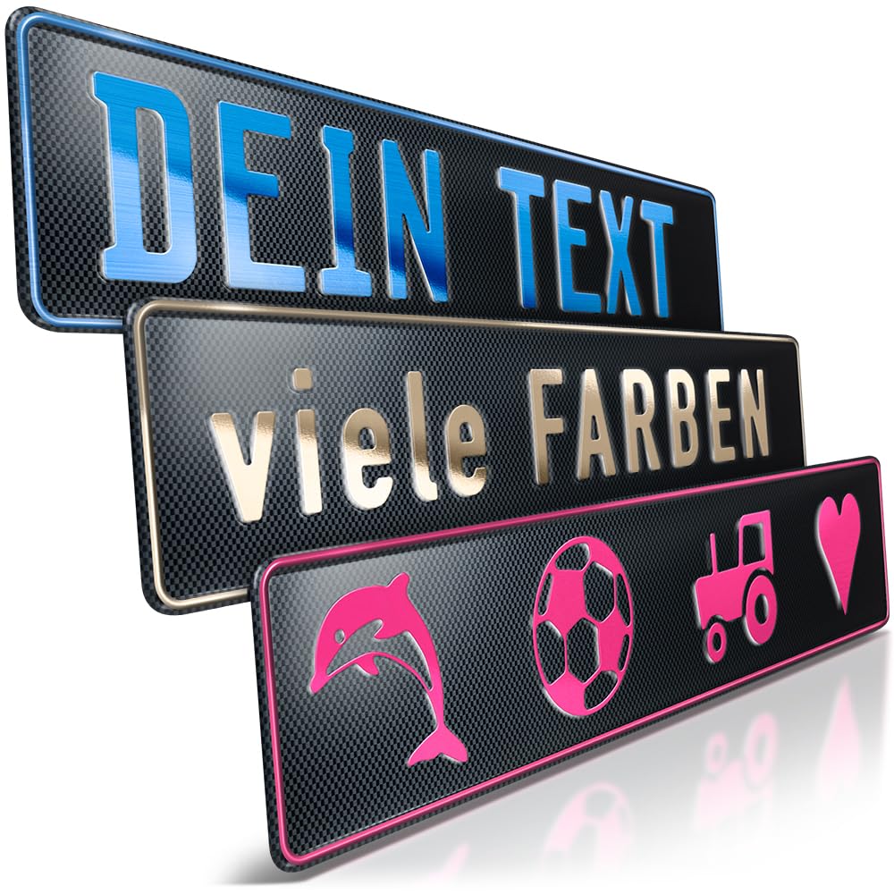 🚗 SchildEVO 1 Fun-Schild geprägt | Carbon mit Wunschtext bis zu 16 Zeichen 🎨 Angebot bei HelloDeals