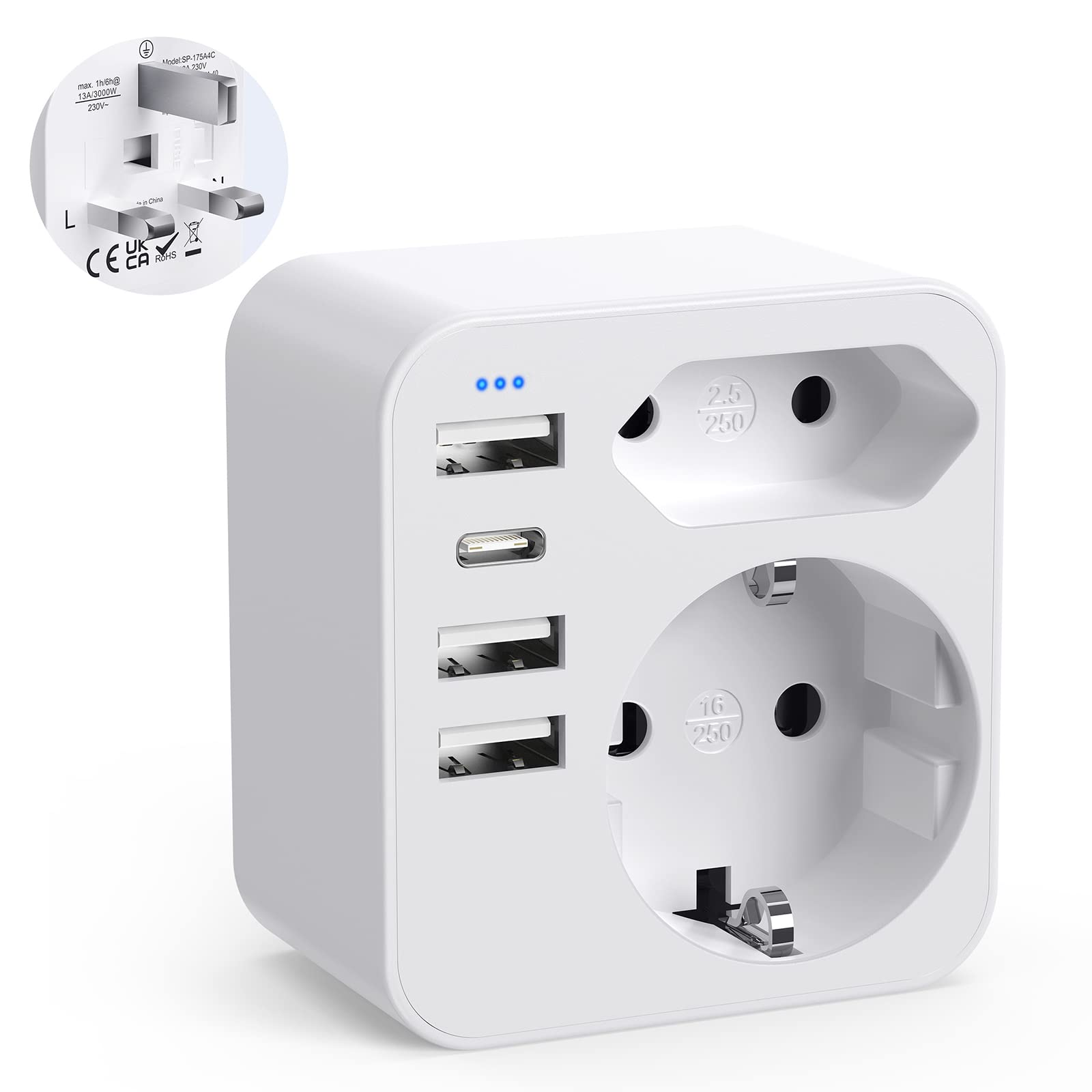 🔌 Adapter England Deutschland Stecker, Reiseadapter UK mit 3 USB 1 USB C(3.4A), Reisestecker Stromadapter Steckdosenadapter Typ G Angebot bei HelloDeals