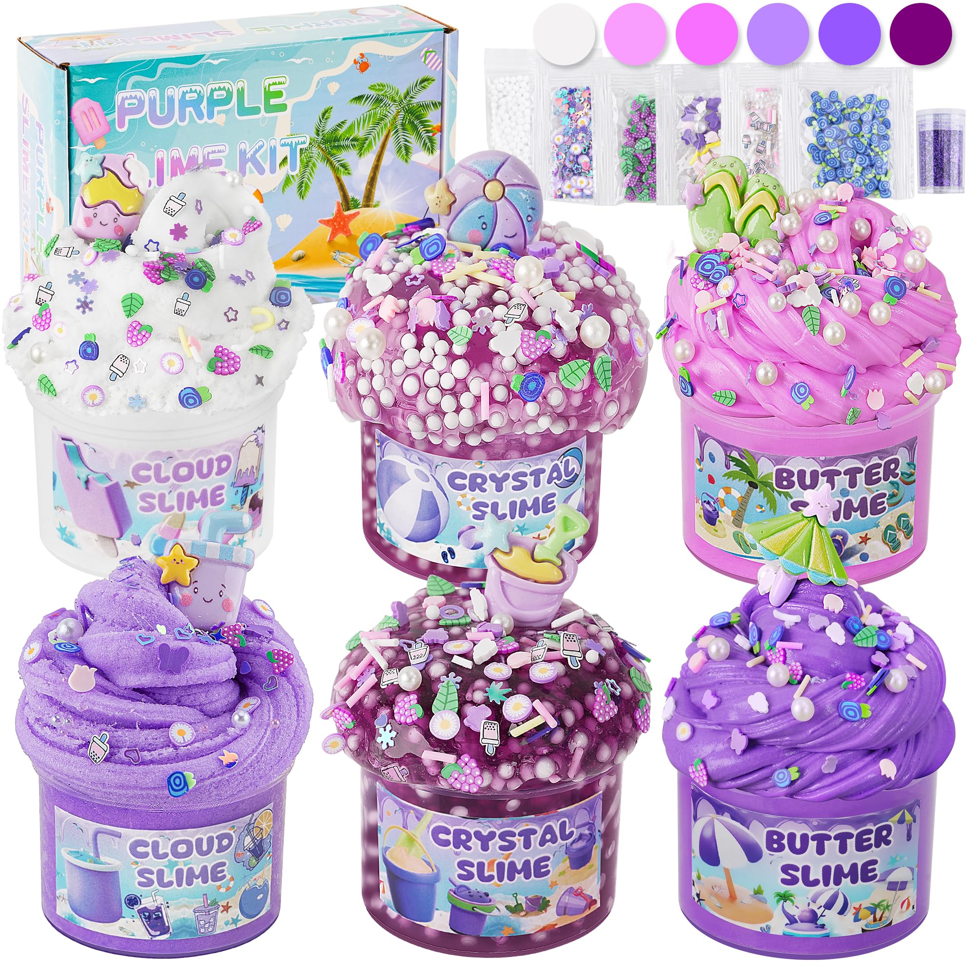 LAWOHO 6 Stück Farbverlauf Lila Slime Set - Strand Schleim für Kinder Angebot bei HelloDeals
