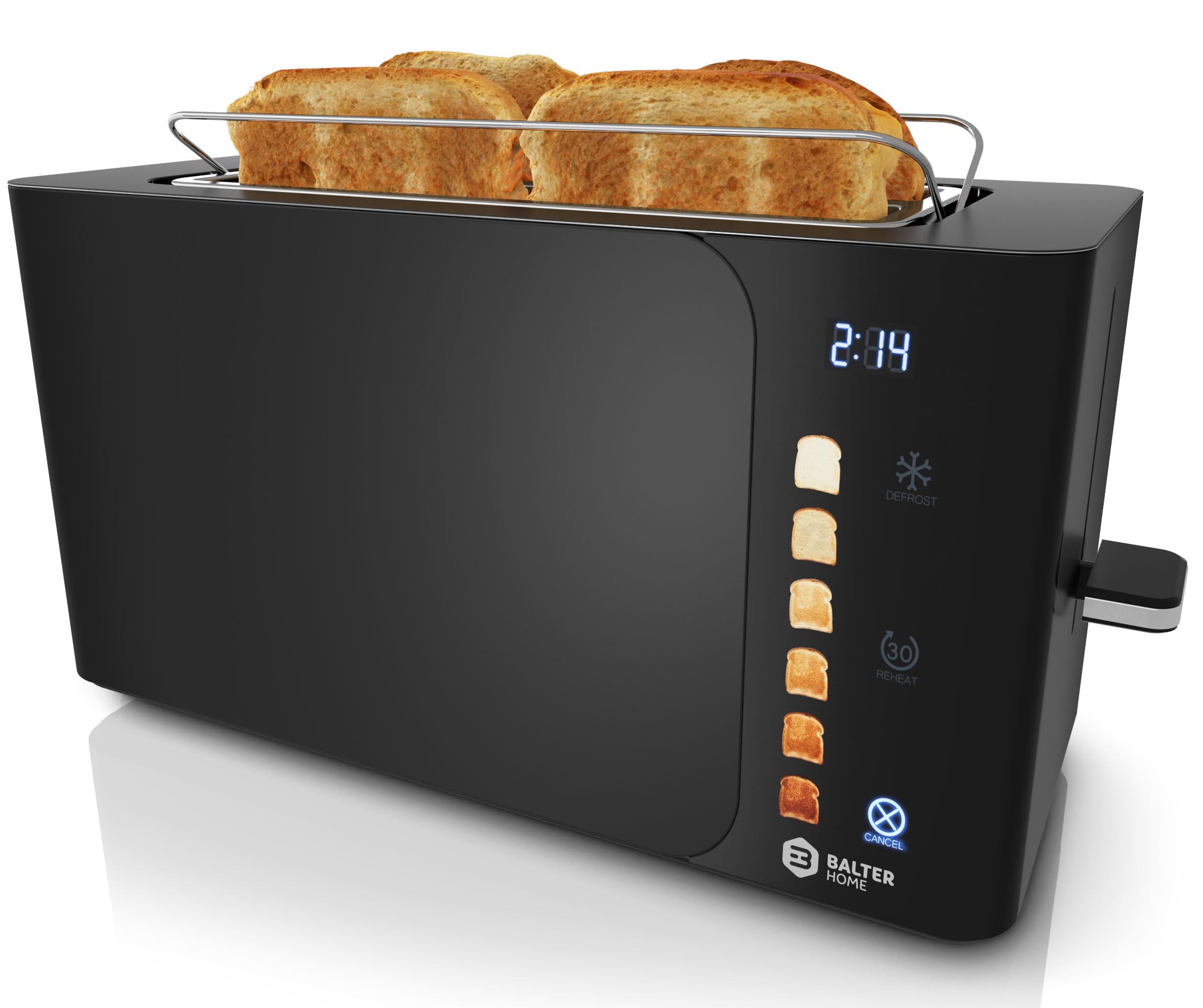 🍞🔥 Deal: Balter Toaster 4 Scheiben, Touch Bedienung, Langschlitz, Edelstahl, Brötchenaufsatz, LCD Display Langschlitztoaster, Auftaufunktion, Brotzentrierung, TS-44 Schwarz matt Schwarz Touch S Angebot bei HelloDeals
