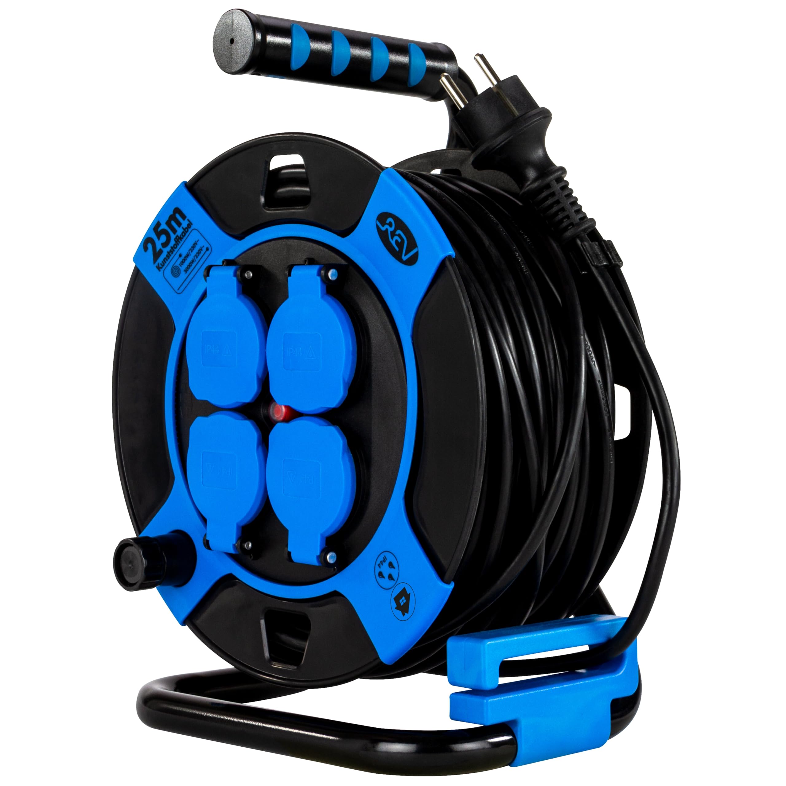🔌 REV Kabeltrommel IP44 Outdoor 25m Schwarz Blau - Deal des Tages 🎉 Angebot bei HelloDeals