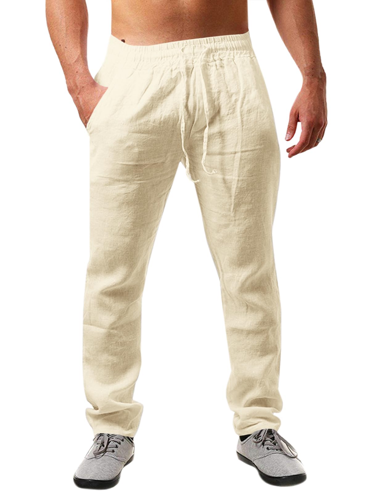 👖🌞 Runcati Herren Leinenhose Einfarbiges Lang Leicht Sommerhose Loose Fit Freizeithose 👖🌞 Angebot bei HelloDeals