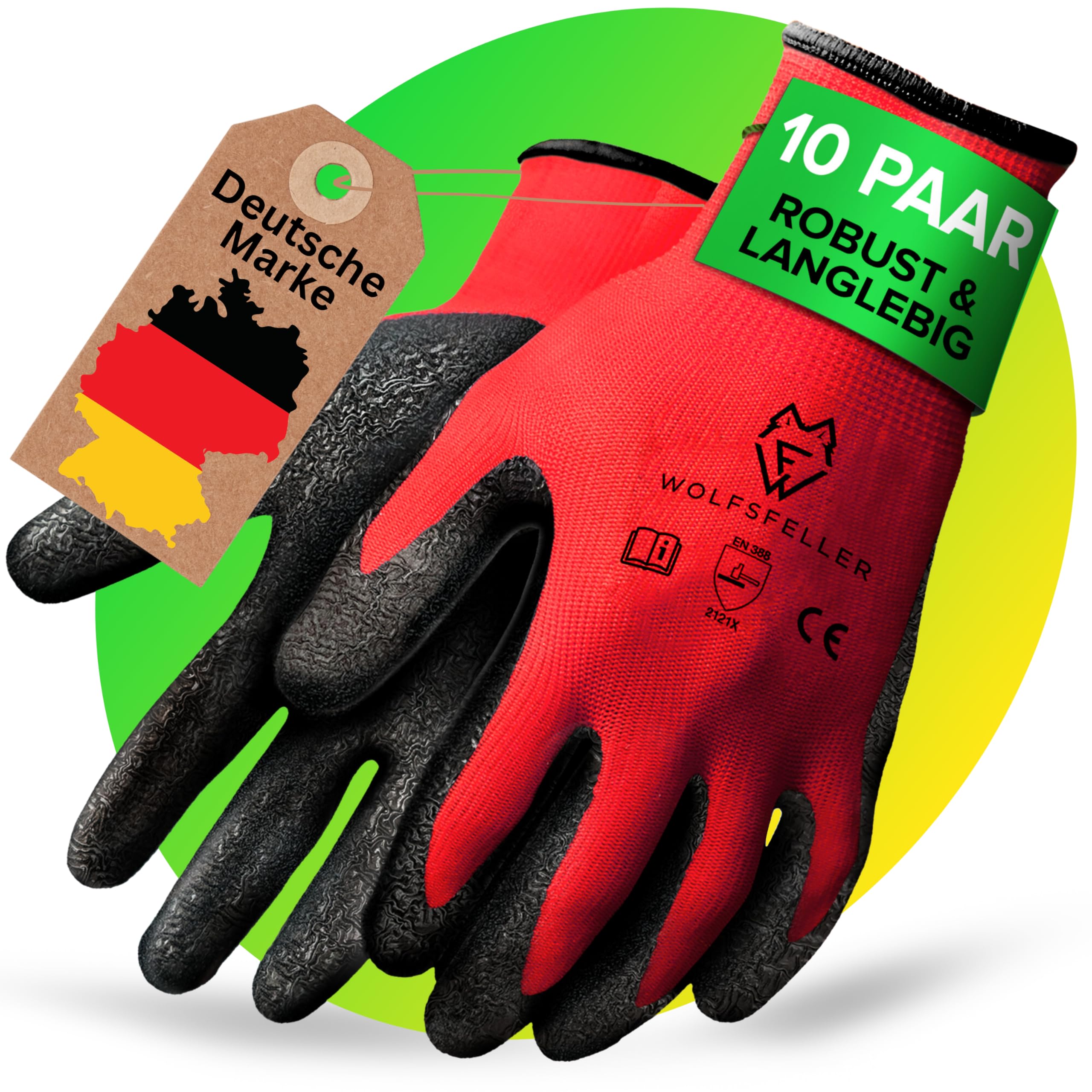 🧤 WOLFSFELLER 10 Paar robuste & komfortable Handschuhe Arbeitshandschuhe Herren Gr 10 Angebot bei HelloDeals
