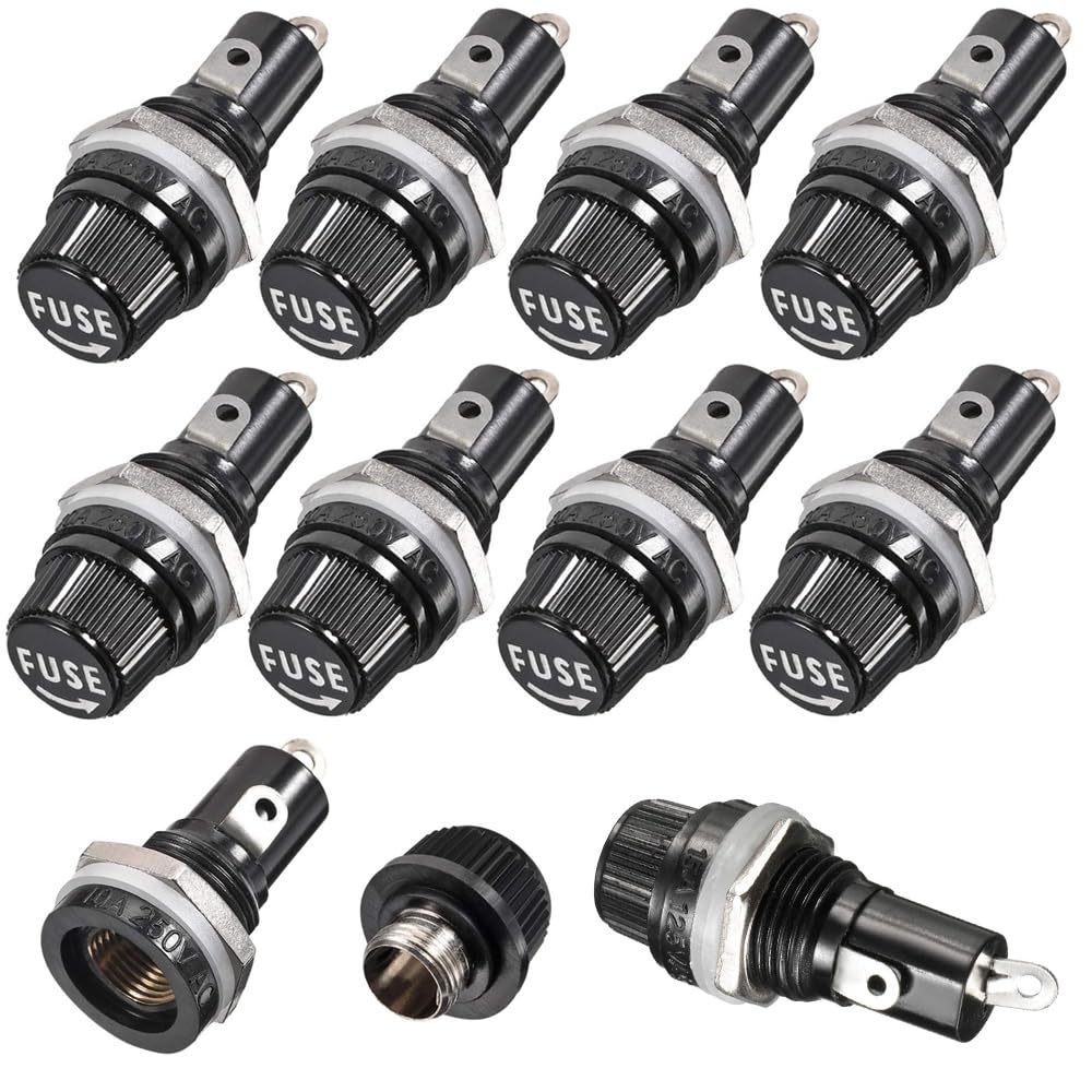 🔒 Gebildet 10Stück 5 x 20mm Sicherungshalter AC 10A 250V Schwarzer Schraubkappen-Sicherungshalter Angebot bei HelloDeals