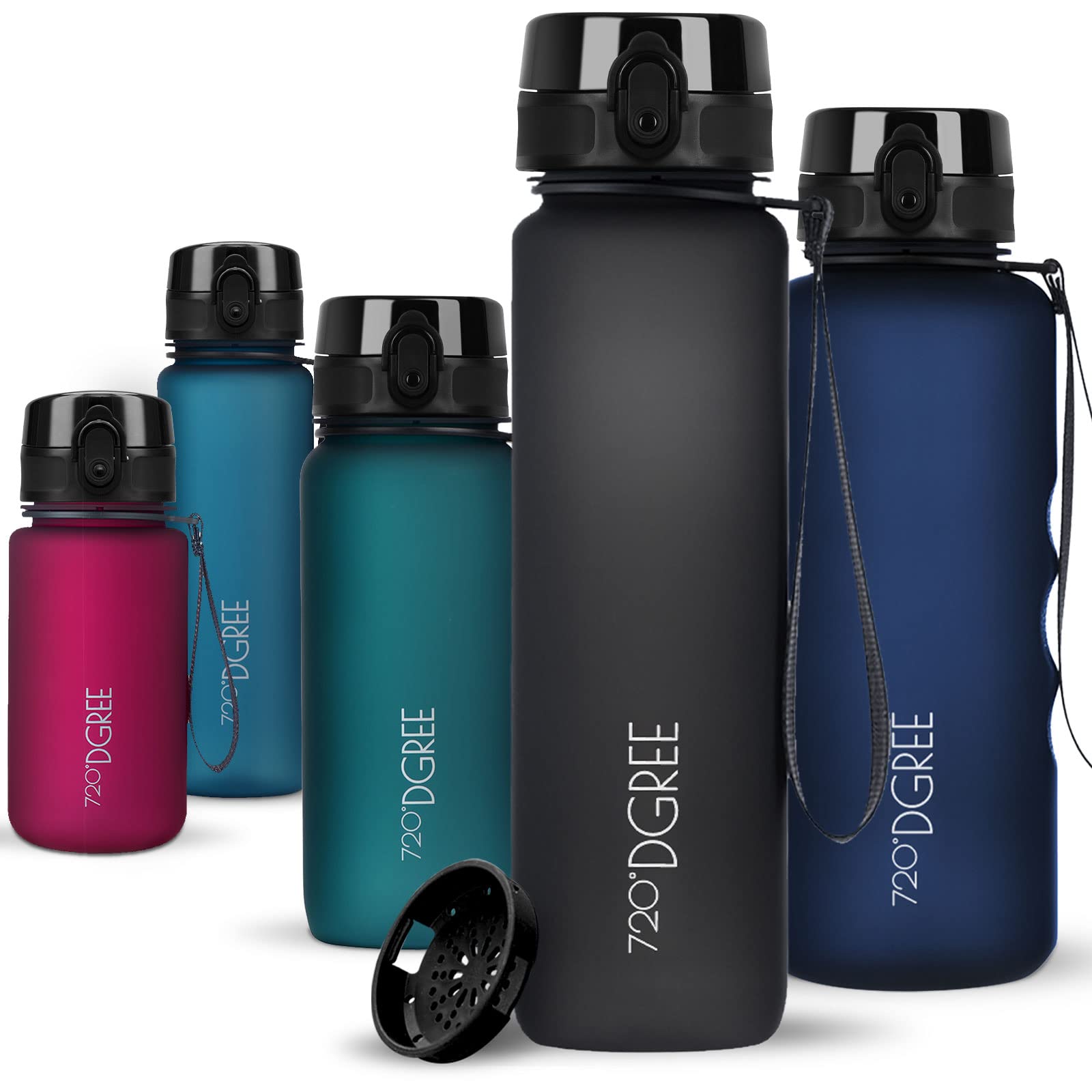 720°DGREE Trinkflasche 1l Sport “uberBottle“ softTouch +Sieb - BPA-Frei - Wasserflasche für Uni, Arbeit, Fitness, Fahrrad, Outdoor, Job - Sportflasche aus Tritan - Leicht, Stoßfest, Wiederverwendbar 1000 ml 01 Onyx Black - Schwarz | Softtouch Angebot bei HelloDeals