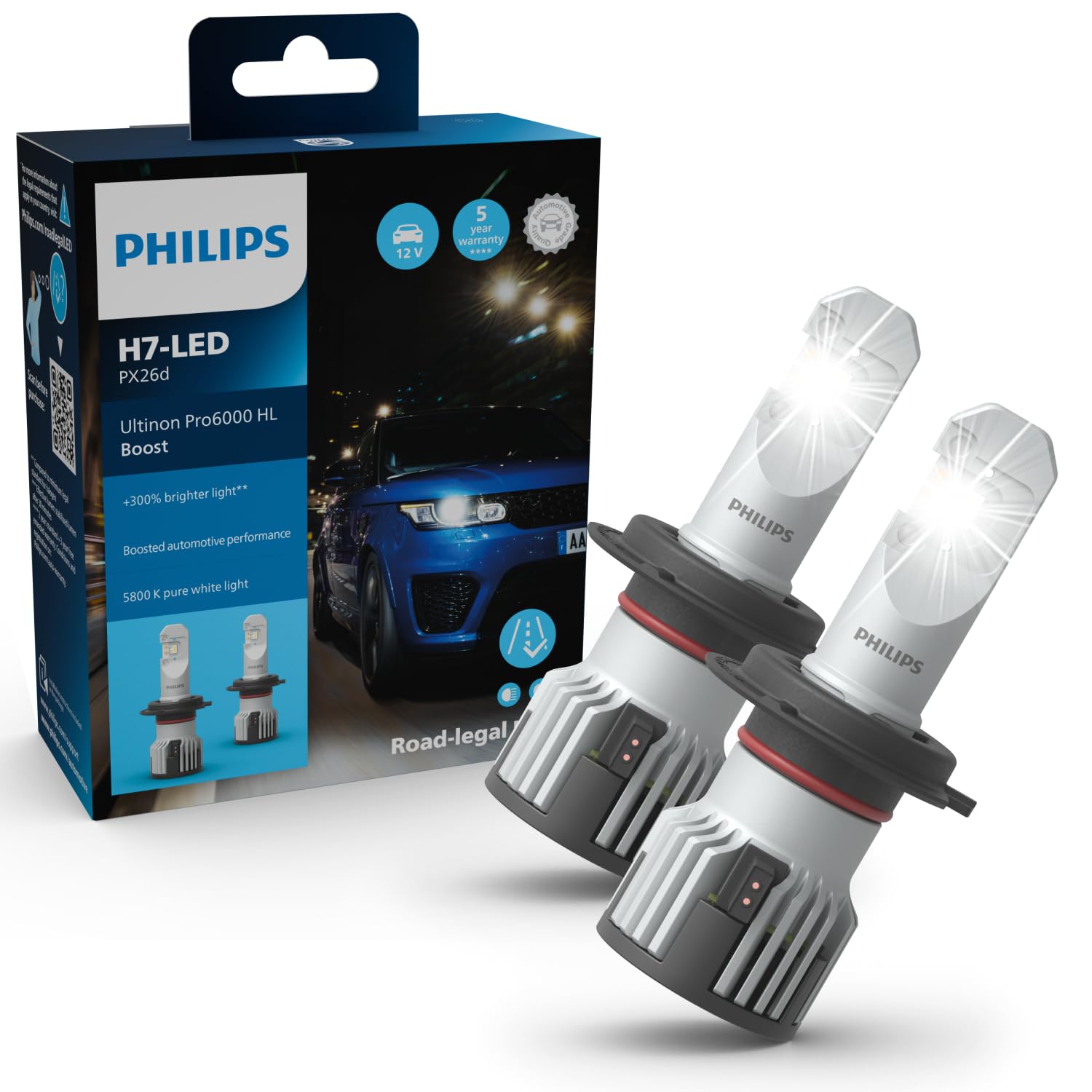 Philips Ultinon Pro6000 Boost H7-LED Scheinwerferlampe mit Straßenzulassung - 300% helleres Licht - Silber 🔦💡 Angebot bei HelloDeals