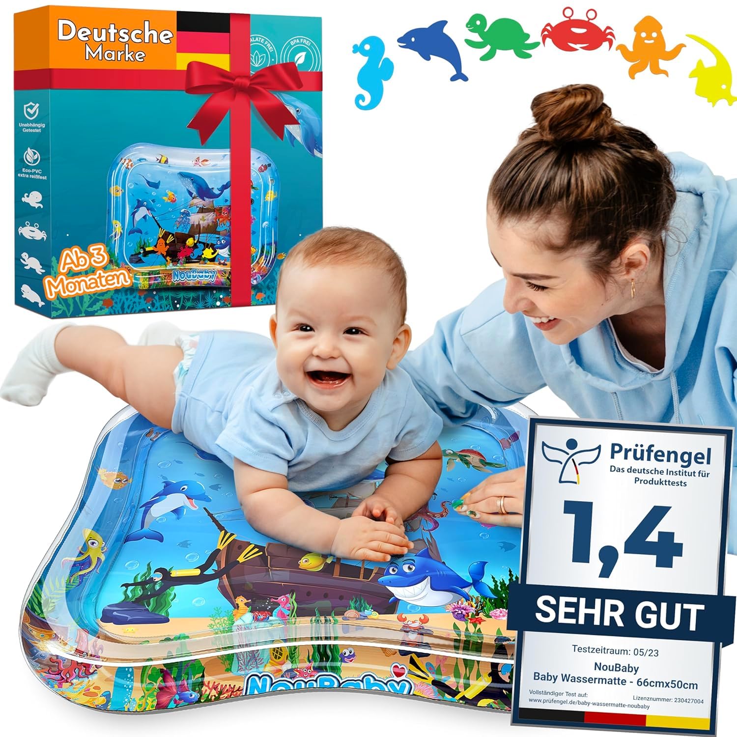NouBaby® Wassermatte Baby BPA Frei Groß 65x50 CM 🐬 Spielmatte Wasser Baby 🎁 Angebot bei HelloDeals