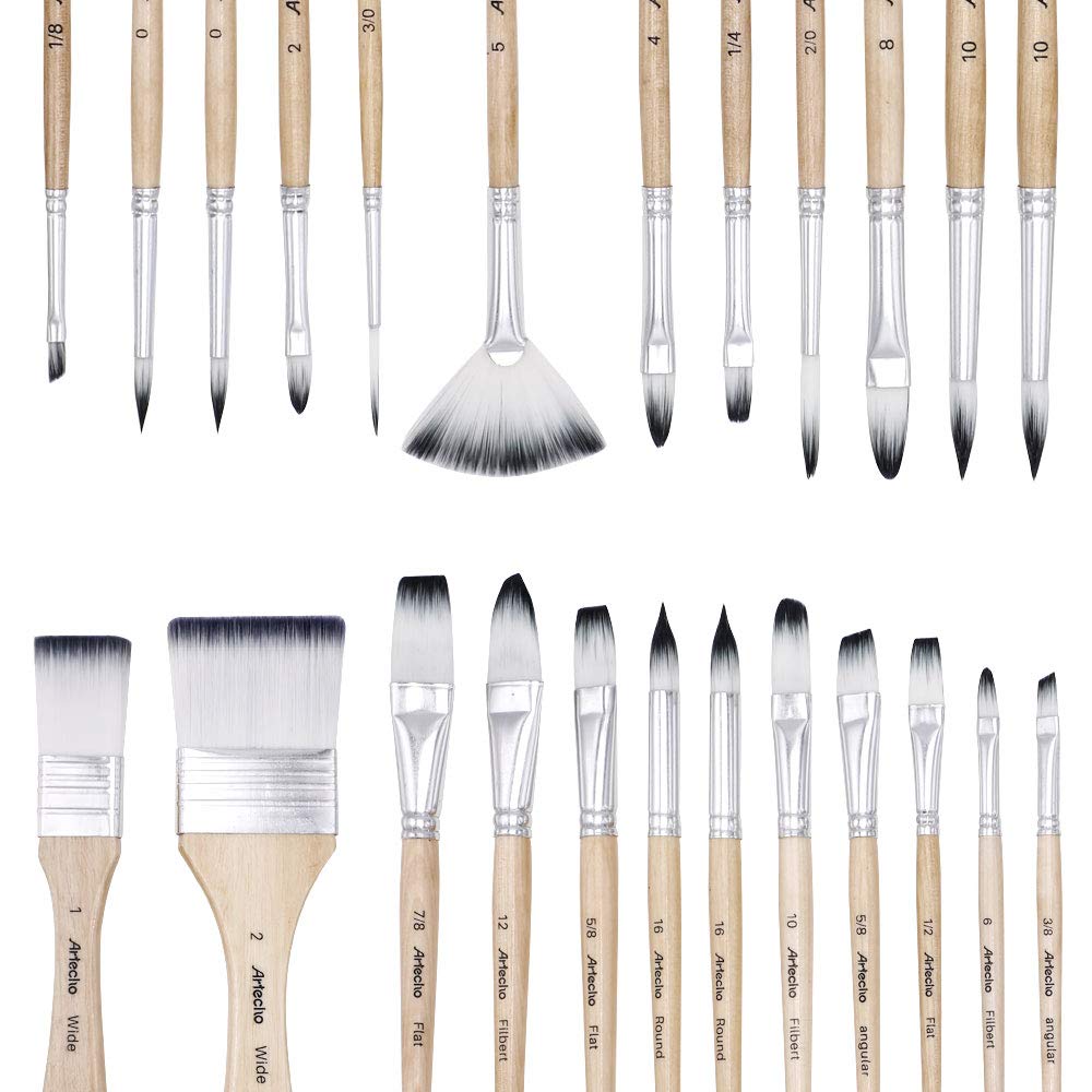 Artecho Pinselset Acrylfarben | Pinsel Set für Aquarell, Öl, Steinmalerei, Nagelpinsel | 24 Stück Angebot bei HelloDeals