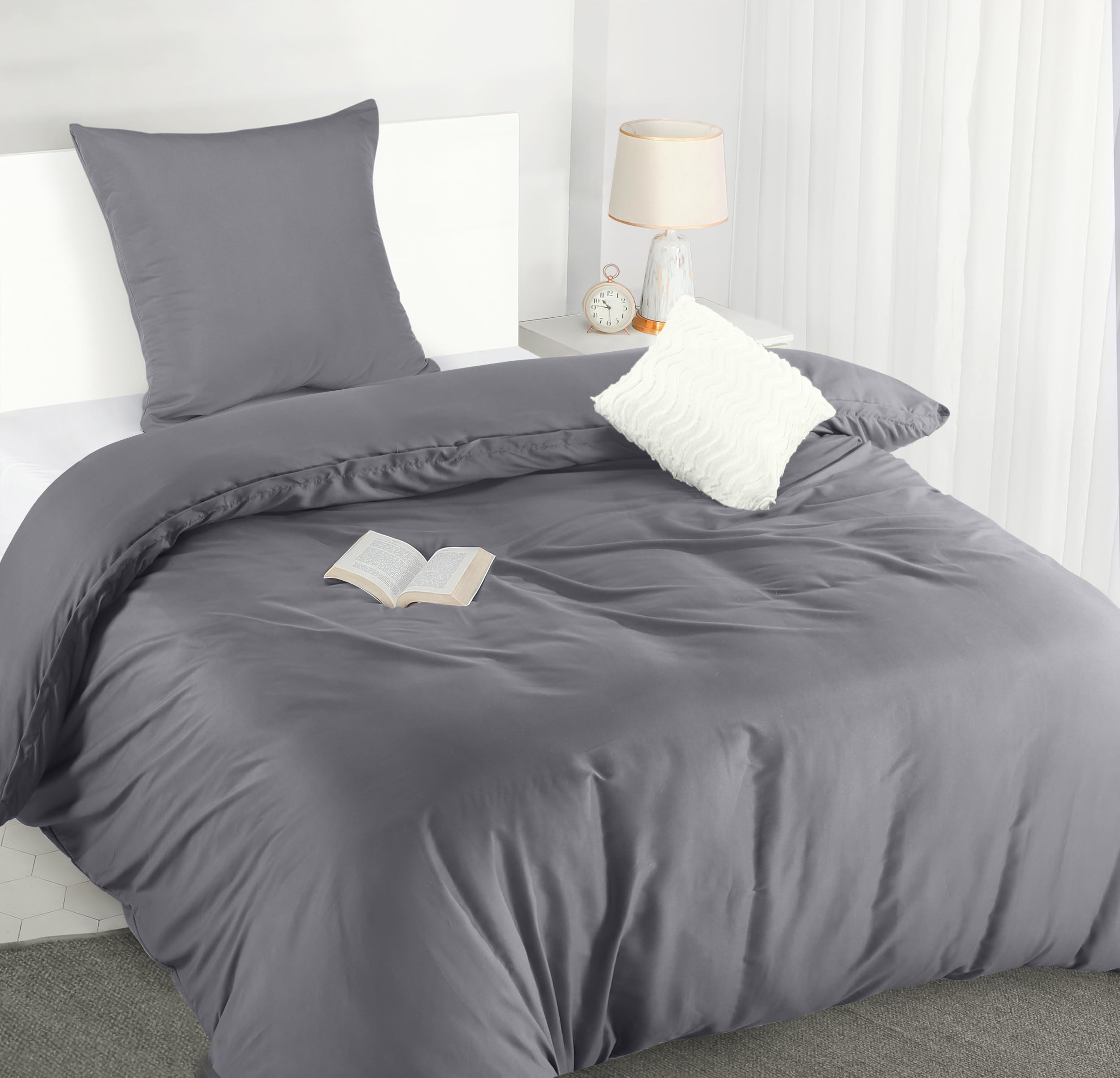đïž Utopia Bedding BettwĂ€sche 135x200 Set - Mikrofaser Bettbezug 135x200 cm + 1 Kissenbezug 80x80 cm - Grau 135x200cm + 1 x Kissenbezug 80x80cm Grau đ Angebot bei HelloDeals