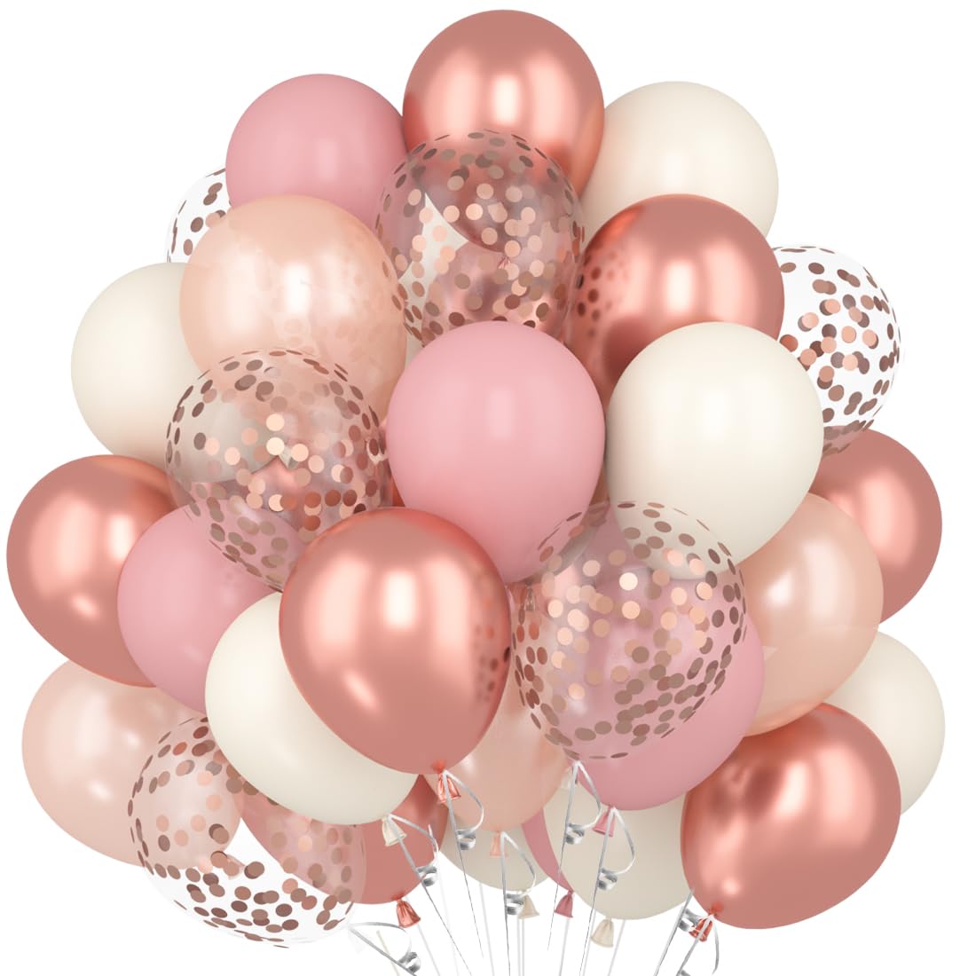 60 Stück Luftballons in Rosegold, Altrosa, Pink, Retro, Elfenbeinweiß - Vintage Rosa Ballon mit Metallic Roségold Konfetti Angebot bei HelloDeals