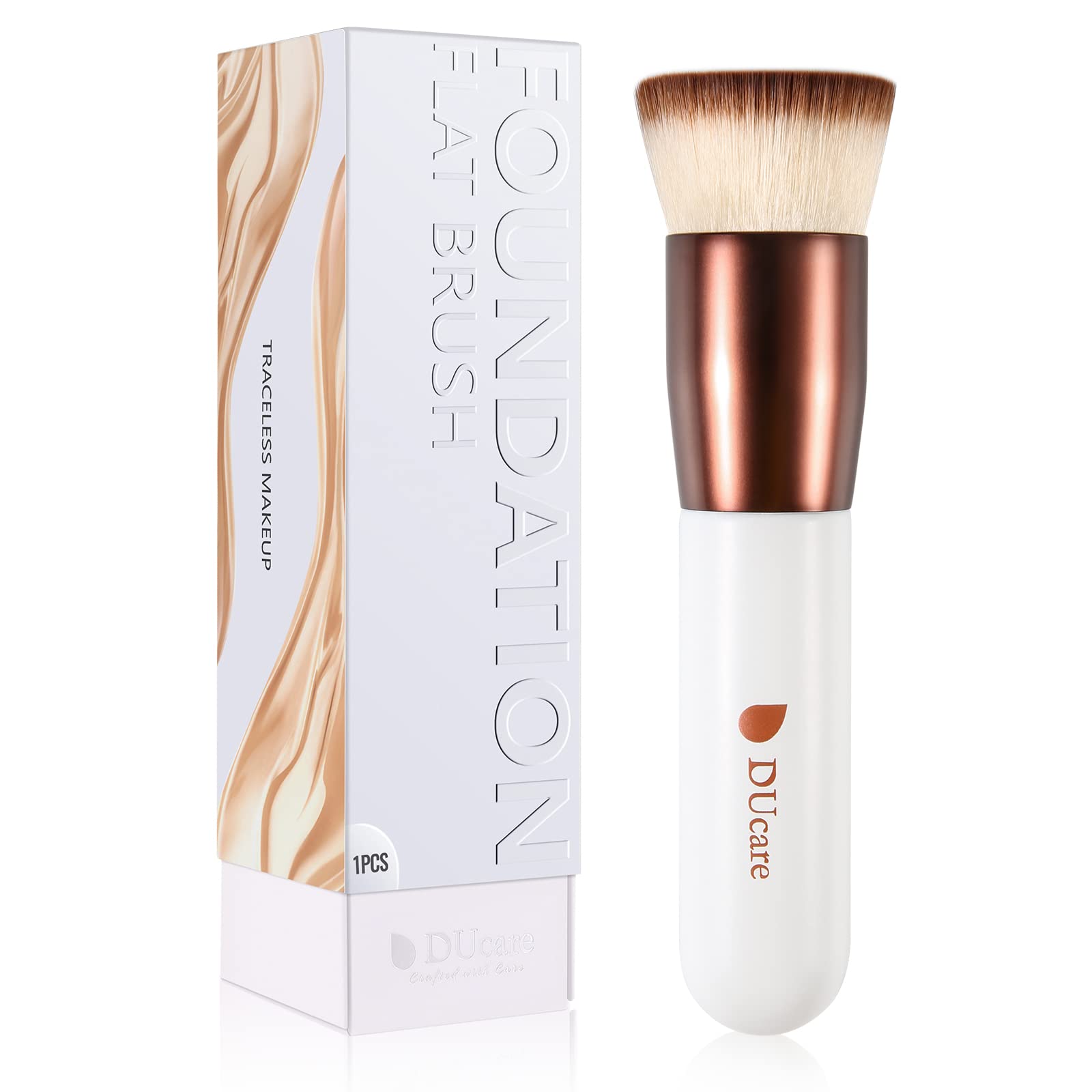 DUcare Foundation Pinsel Make Up Pinsel Flat Top Kabuki Pinsel, Synthetische Professionelle Liquid Blending Mineral Powder Makeup Tools, Roségold/Weiß 🌟 Angebot bei HelloDeals