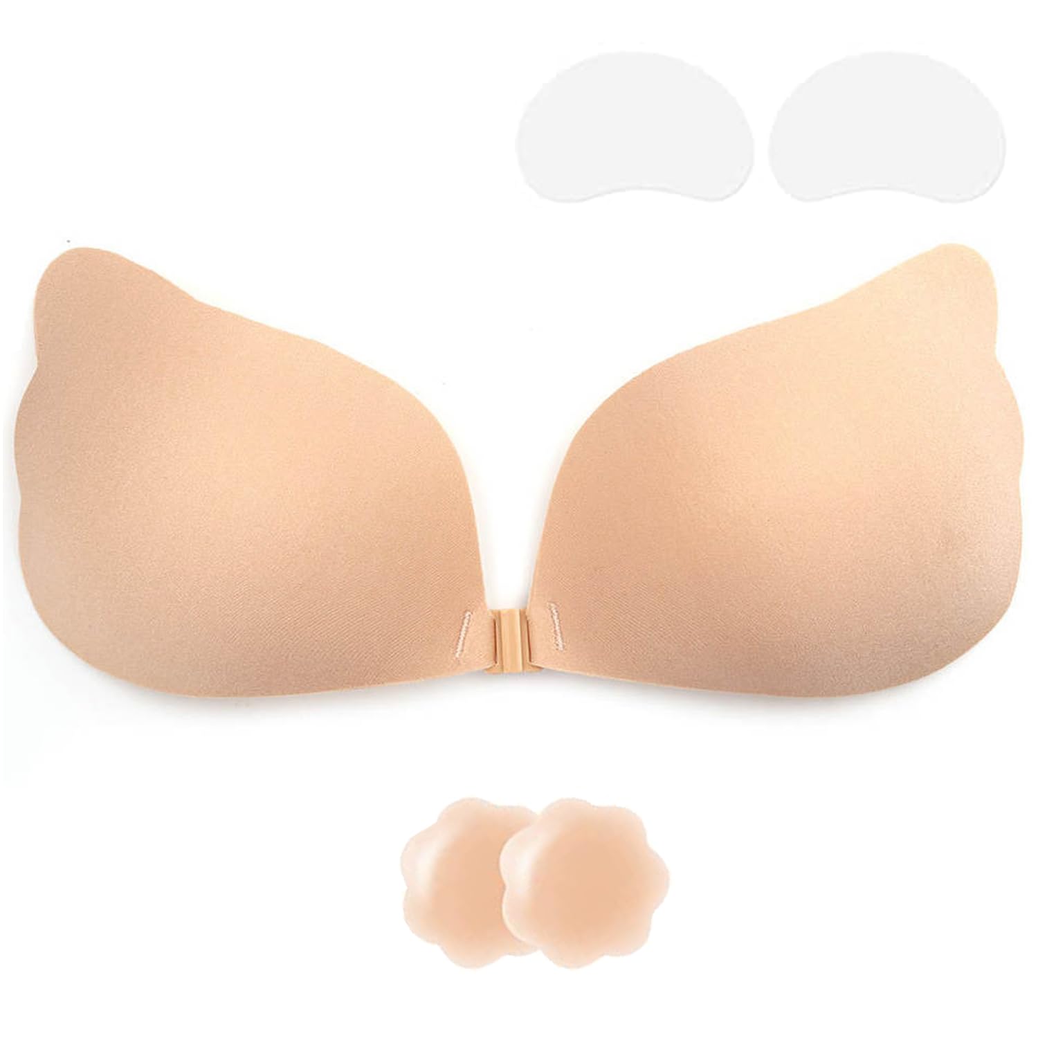 Klebe BH Push up Ohne Träger Unsichtbarer Trägerloser BH zum Kleben Sticky Bra Rückenfreier Klebe-BHs Trägerlos Klebebh Damen Klebepads Große Brust Kleine Brüste für Rückenfreies Kleid und Brautkleid B Beige 🌟 Angebot bei HelloDeals