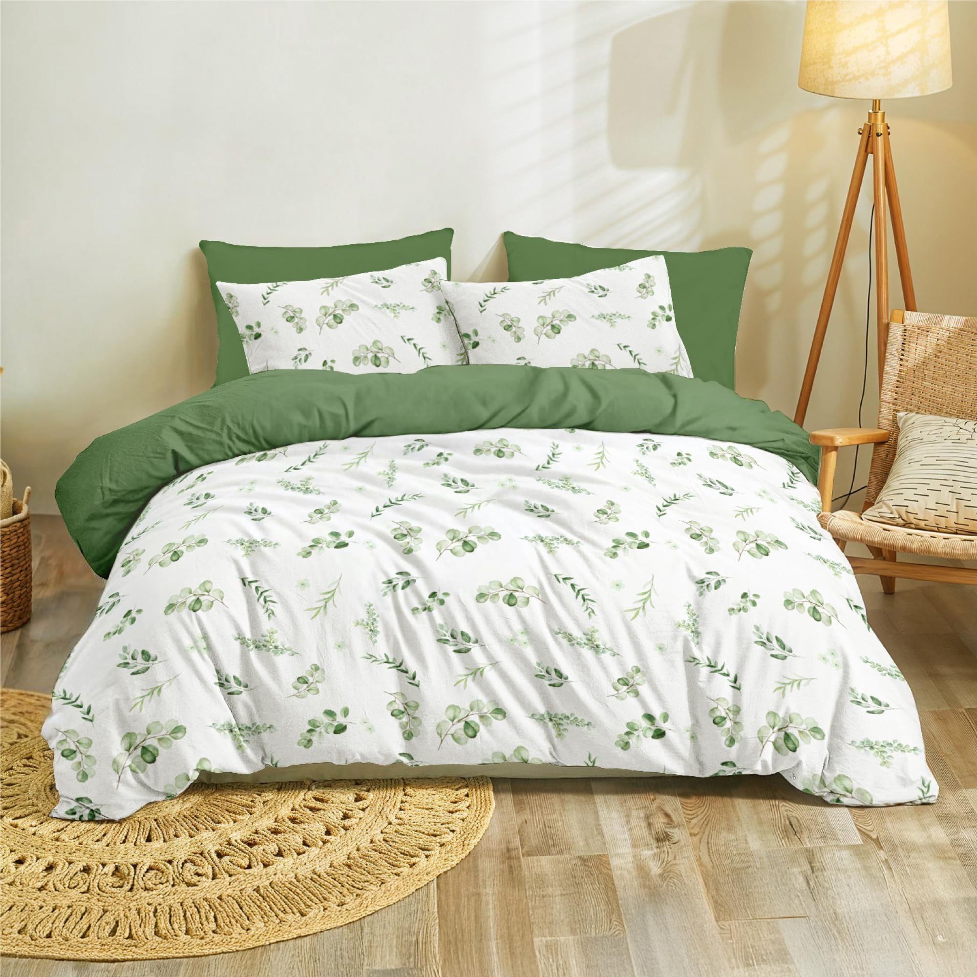 Dreamzie Bettwäsche Set 200x200 cm mit 2 Kissenbezügen 80x80 cm - Botanic-Motiv Salbeigrün Angebot bei HelloDeals