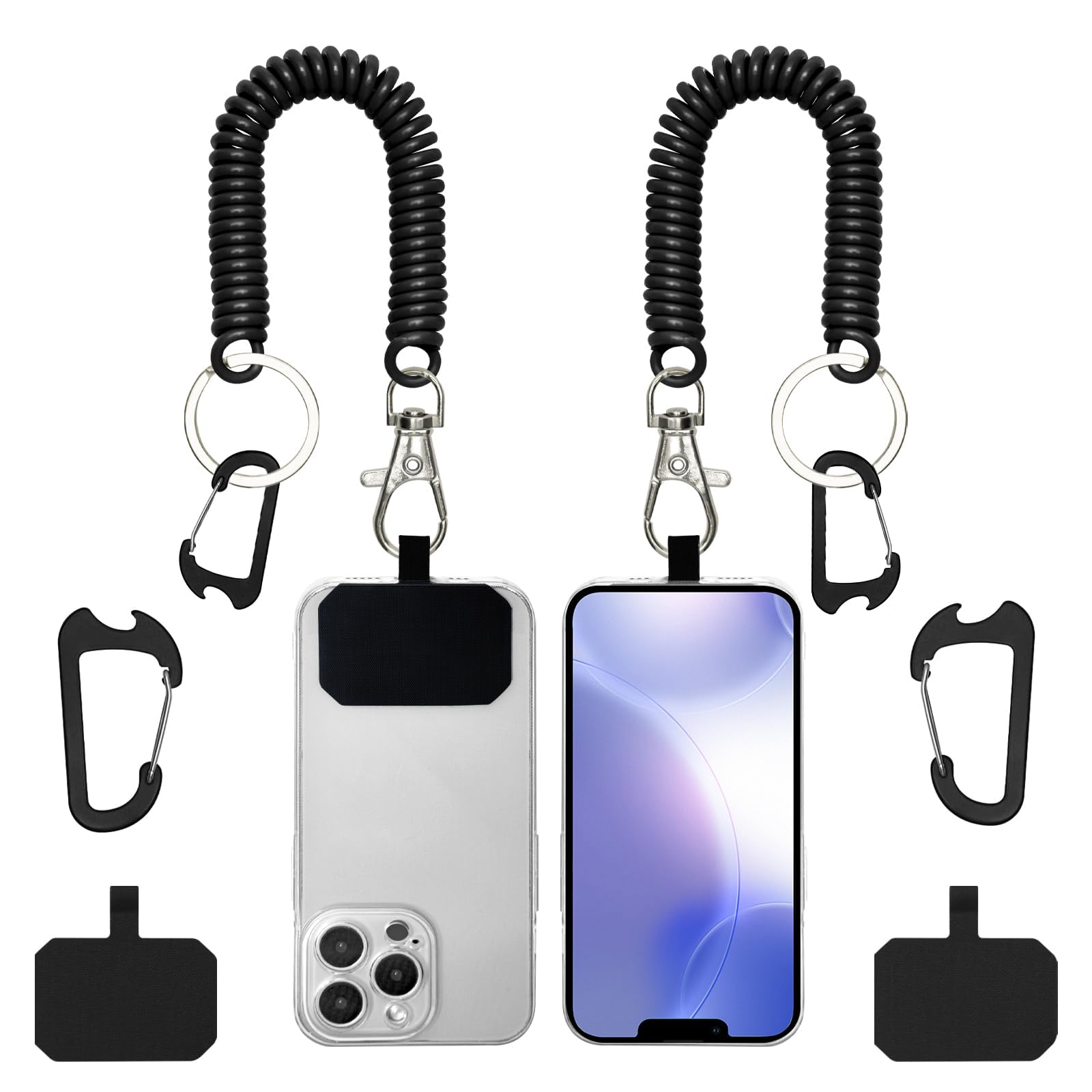 📱🔒 Mezrkuwr 2 Stück Schwarze Federkordelbänder für Mobiltelefone mit Karabiner 📲 Angebot bei HelloDeals