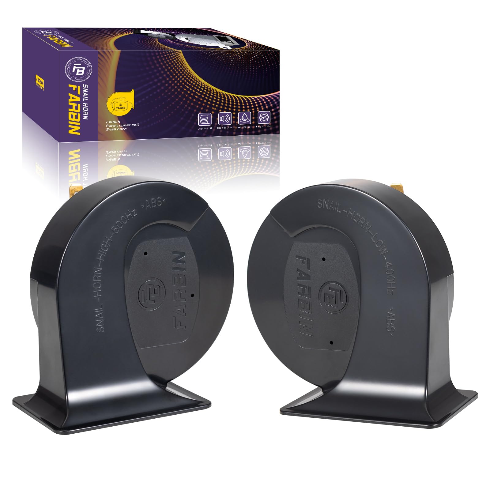 🚗📢 FARBIN 12v Universelles Elektrisches Autohupe 130dB - 400Hz - 500Hz - Tiefton/Hochton Dual-Tone Motorrad Hupe Wasserdicht Schnecken Horn Ersatzset für Auto Black 🚨 Angebot bei HelloDeals