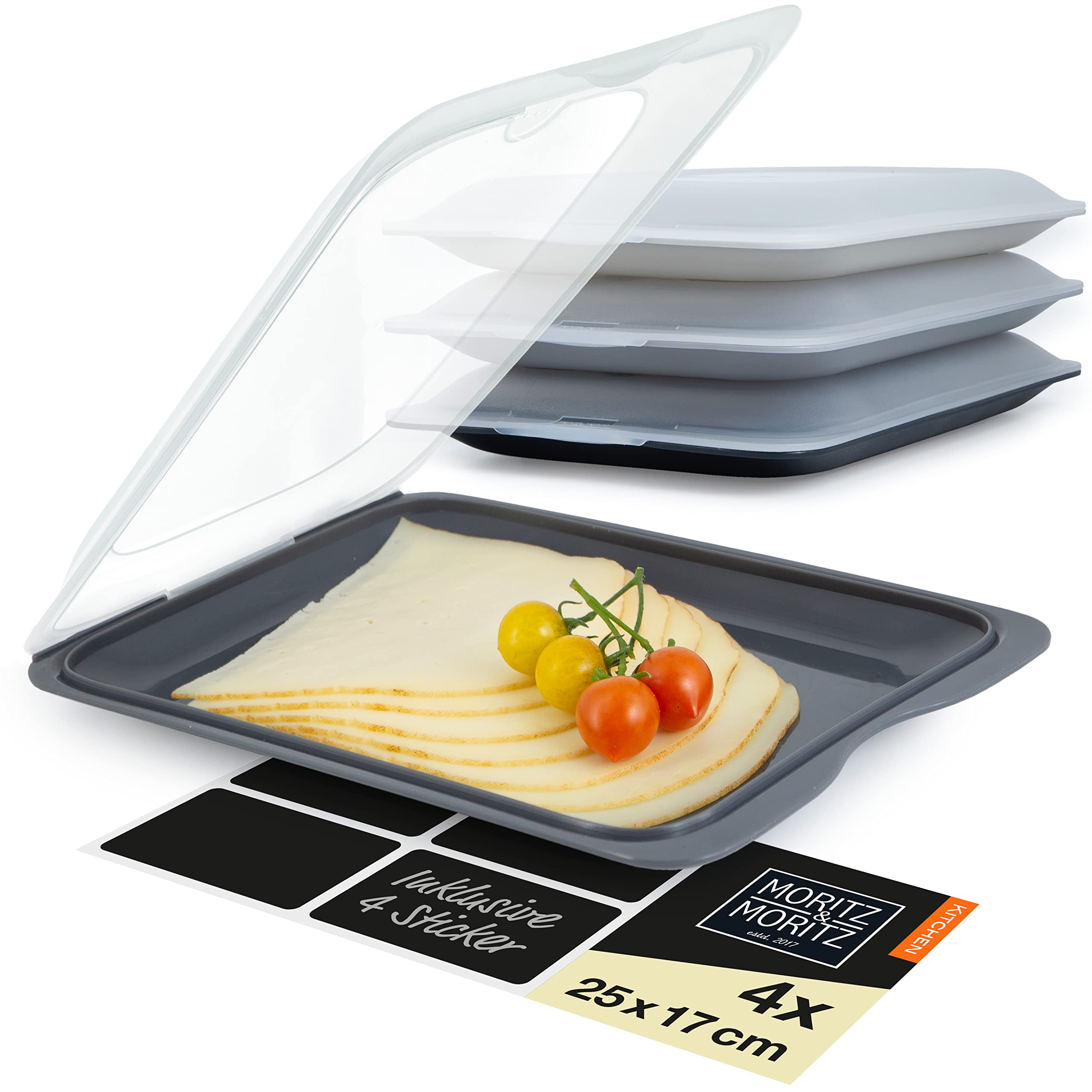 Moritz & Moritz 4er Set Aufschnittbox stapelbar 🧀🍖 Frischhaltedosen mit Deckel Angebot bei HelloDeals