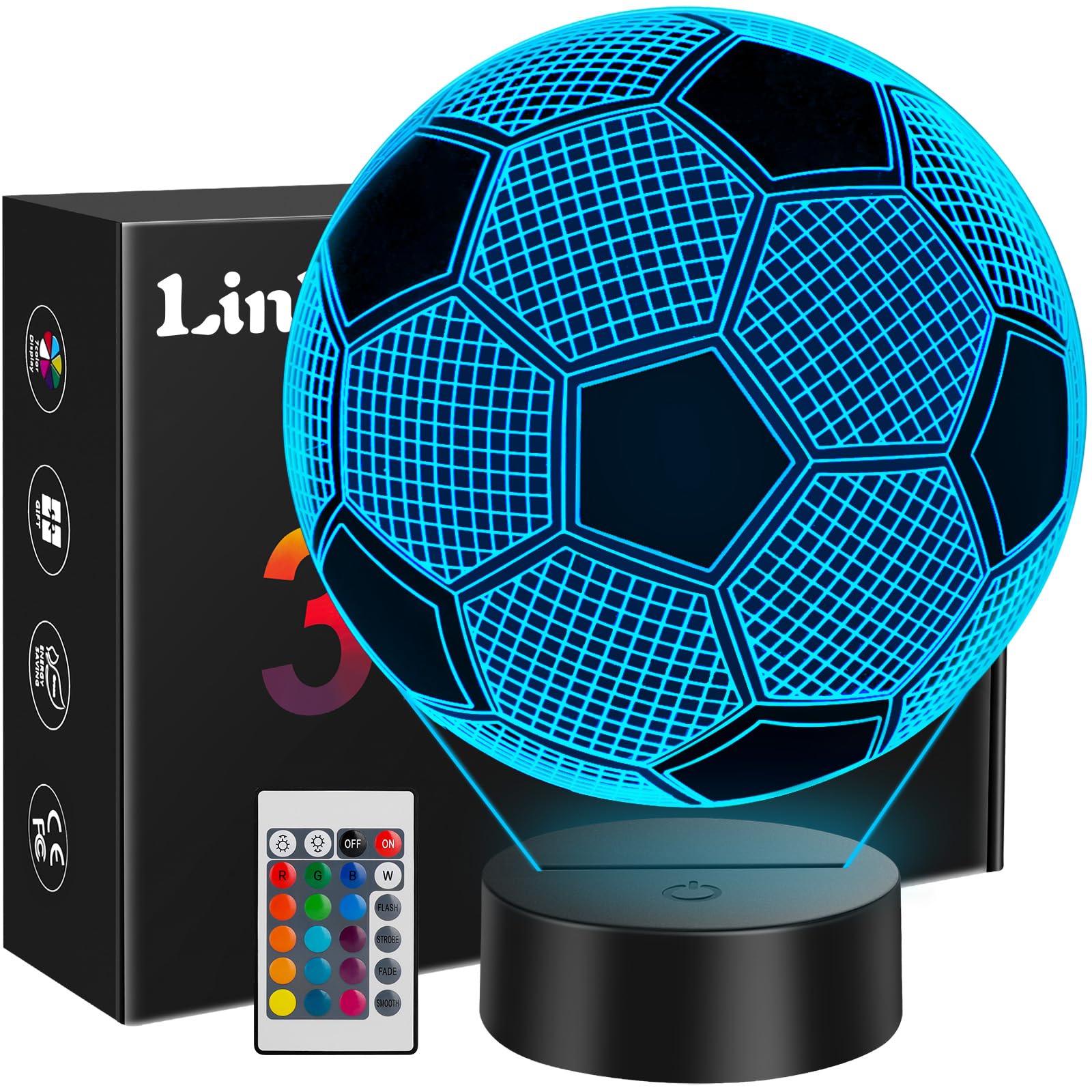 Linkax Fussball Geschenke Jungen Mädchen, Fußball 3D Nachtlicht Kinder Zimmer Deko Angebot bei HelloDeals