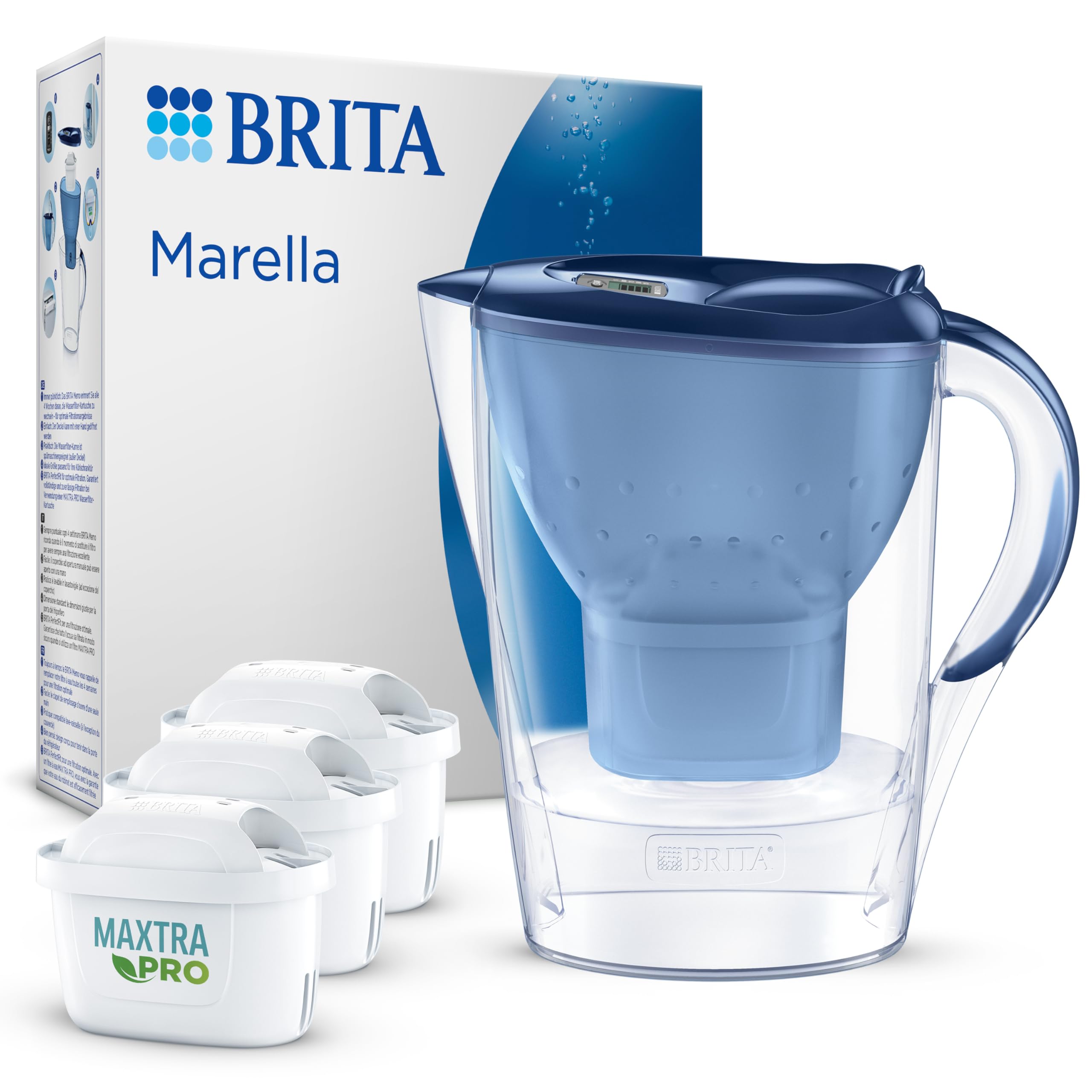 BRITA Wasserfilter Kanne Marella blau (2,4l) inkl. 3x MAXTRA PRO All-in-1 Wasserfilterkartusche Angebot bei HelloDeals