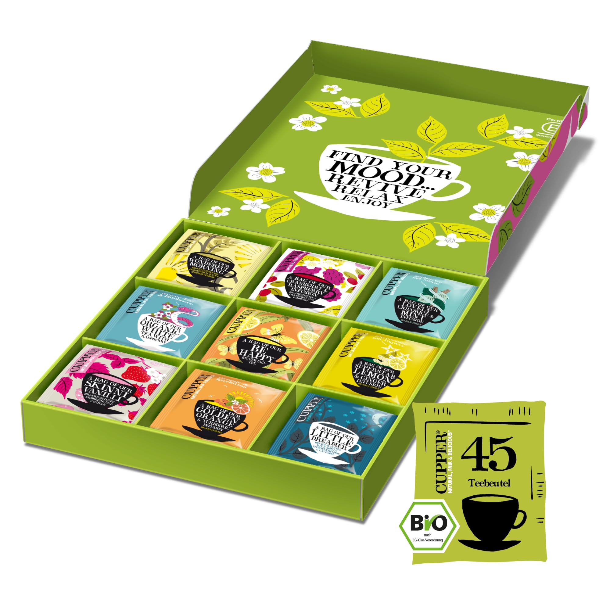 🎁 Cupper Bio Tee Geschenkset - Bunte Teebox mit 9 Sorten 🍵 Angebot bei HelloDeals