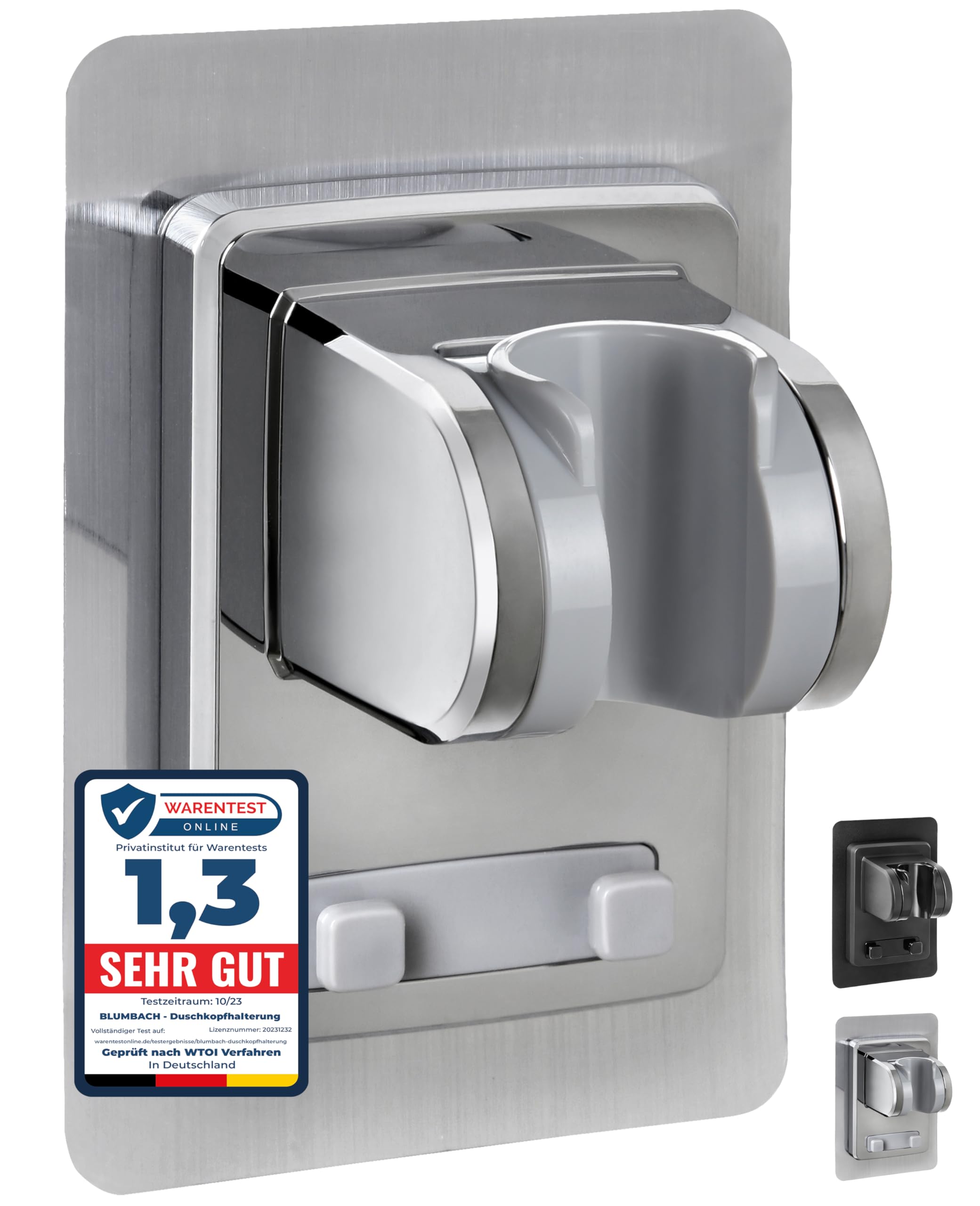 BLUMBACH® Duschkopfhalterung ohne Bohren - DAS ORIGINAL - 🚿 Duschhalterung kleben statt Bohren 🛠️ - Neigung verstellbar, chrom - Duschkopf Halterung - Shower head holder Angebot bei HelloDeals