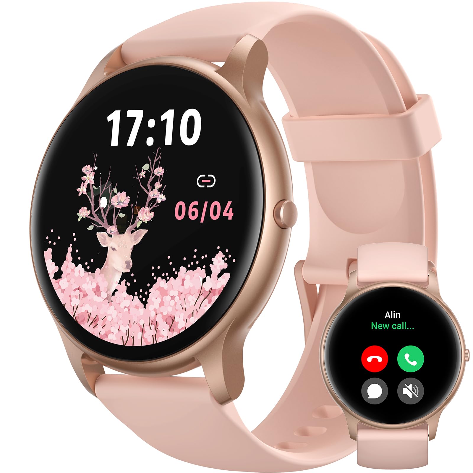 Parsonver Smartwatch Damen Rund mit Telefonfunktion, Leichte Fitnessuhr Damen mit Schrittzähler, 100+ Sportmodi, IP68 Wasserdicht, Sportuhr Damen mit Herzfrequenz Schlafmonitor, SpO2, Roségold, SPROD1 🌟 Angebot bei HelloDeals