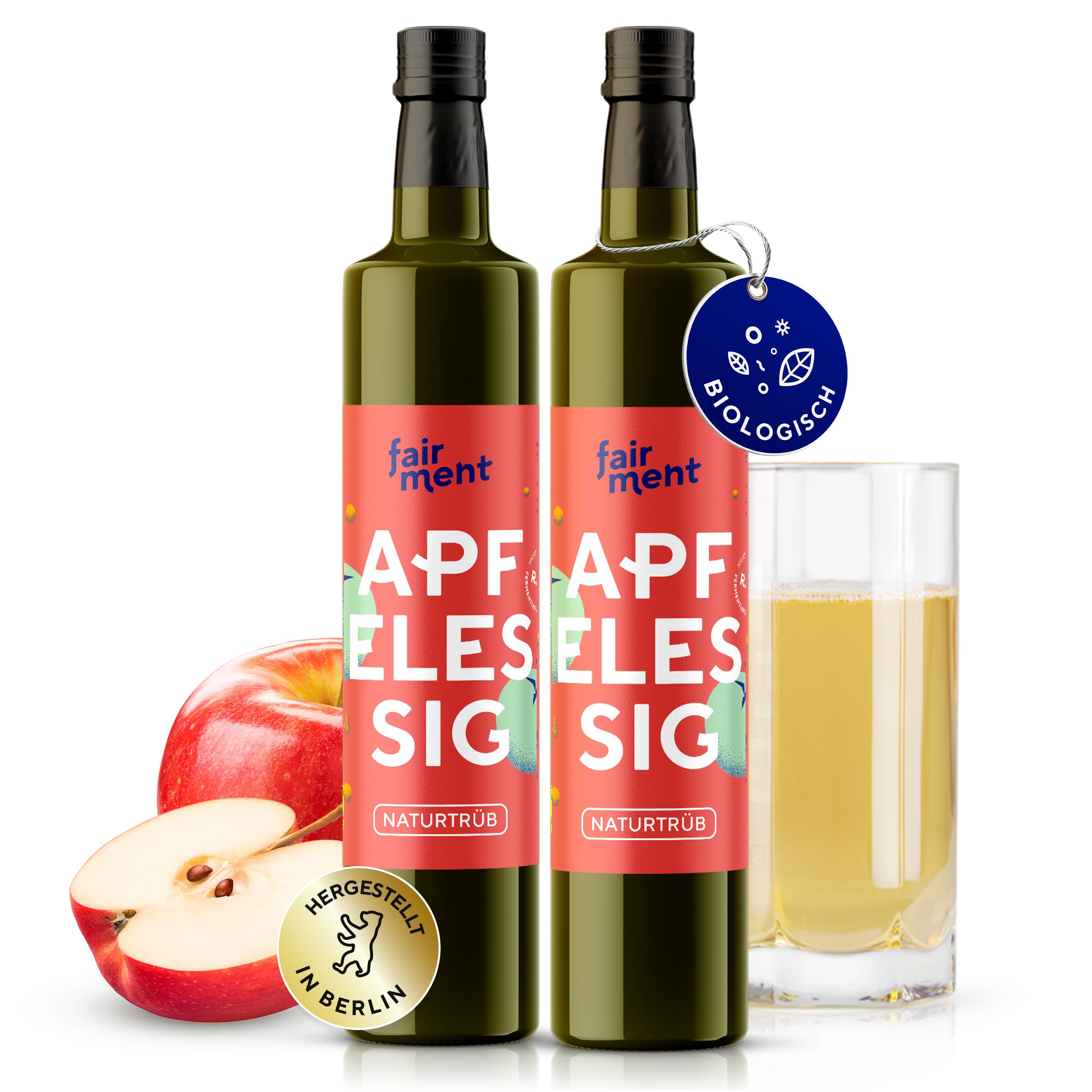 Fairment Apfelessig 1 Liter - Bio, Naturtrüb, mit der Essig-Mutter, ungefiltert 🍎🥤 Angebot bei HelloDeals