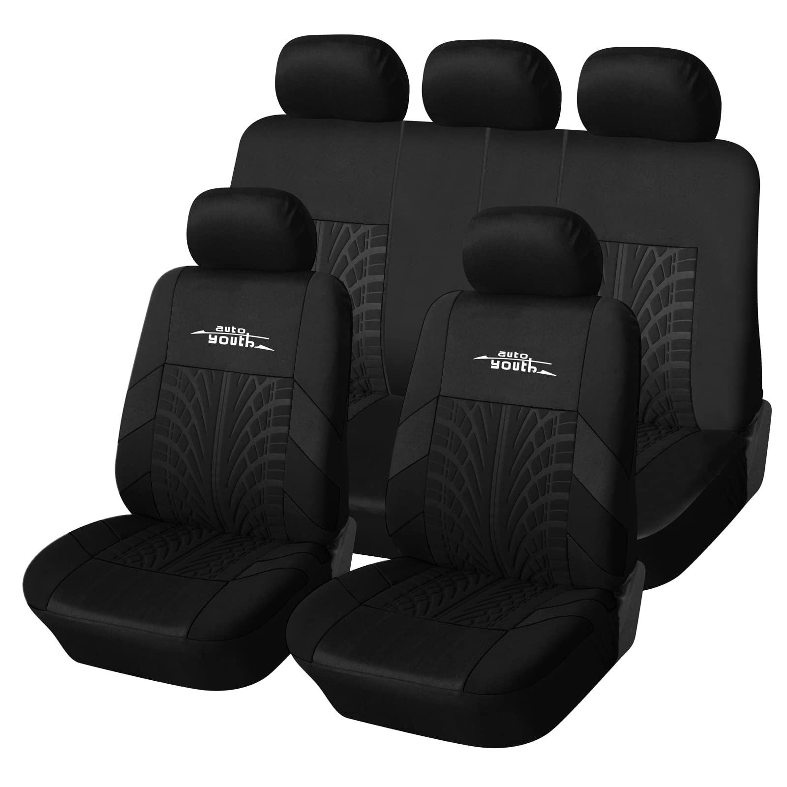 🚗🌟 AUTOYOUTH Autositzbezüge Universal Fit Komplettset Autositzschoner Reifenschienen Autositzzubehör, Schwarz Schwarz FULL SET 🌟🚗 Angebot bei HelloDeals