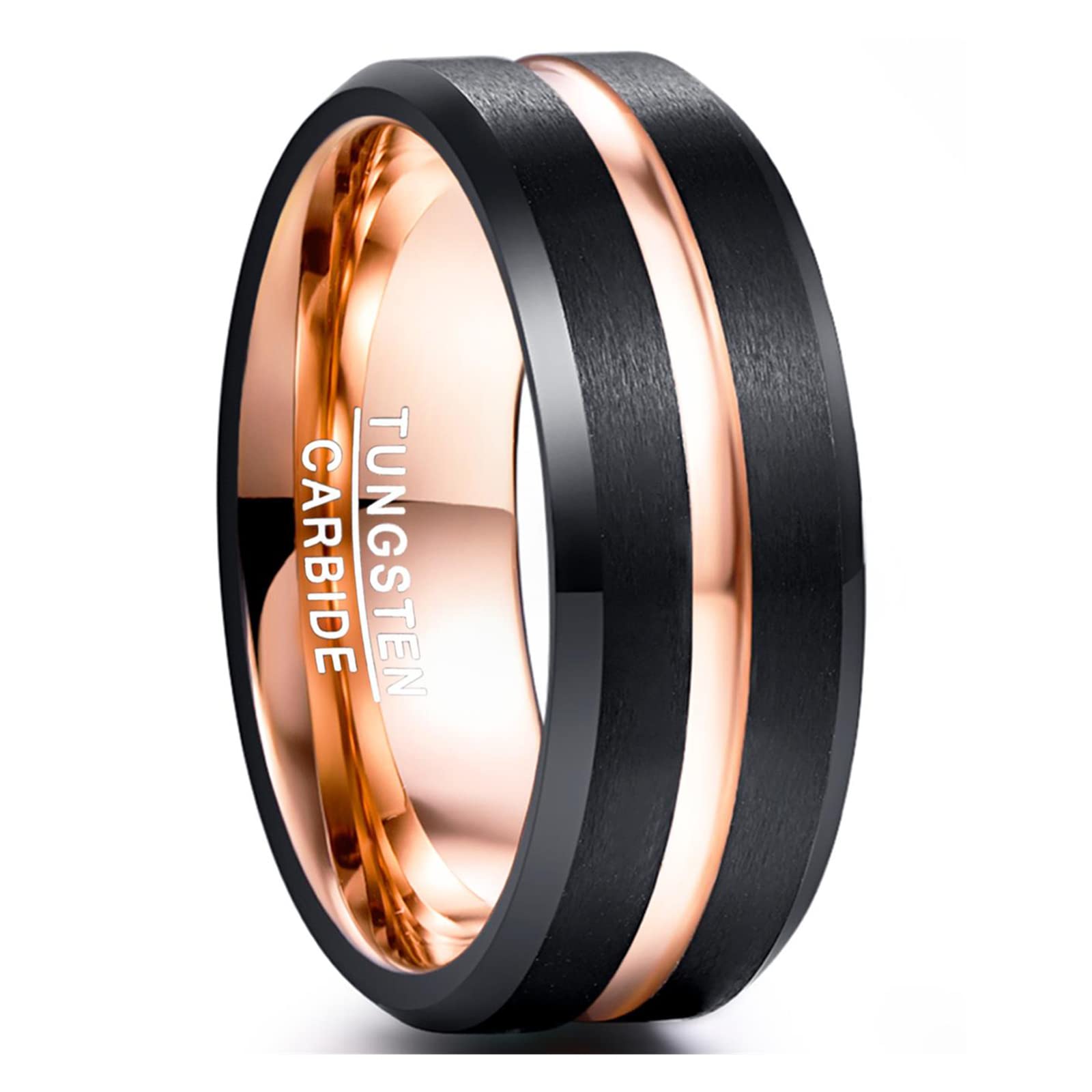 NUNCAD Ring Herren/Damen Wolframcarbid 8mm Schwarz-Rosegold 63.4 (20.2) Angebot bei HelloDeals