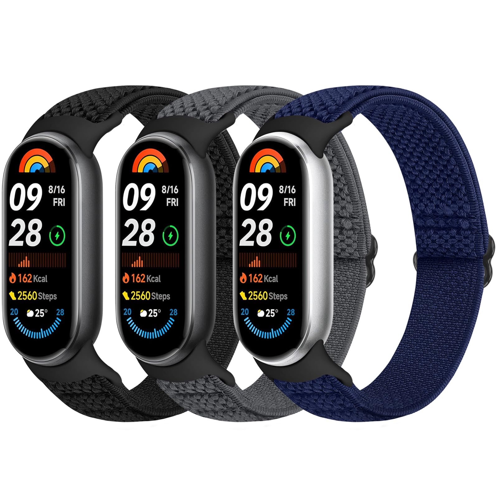 Bcuckood Elastisches Armband für Xiaomi Smart Band 9/8 - 3 Stück Schwarz+Grau+Indigo 😍 Angebot bei HelloDeals