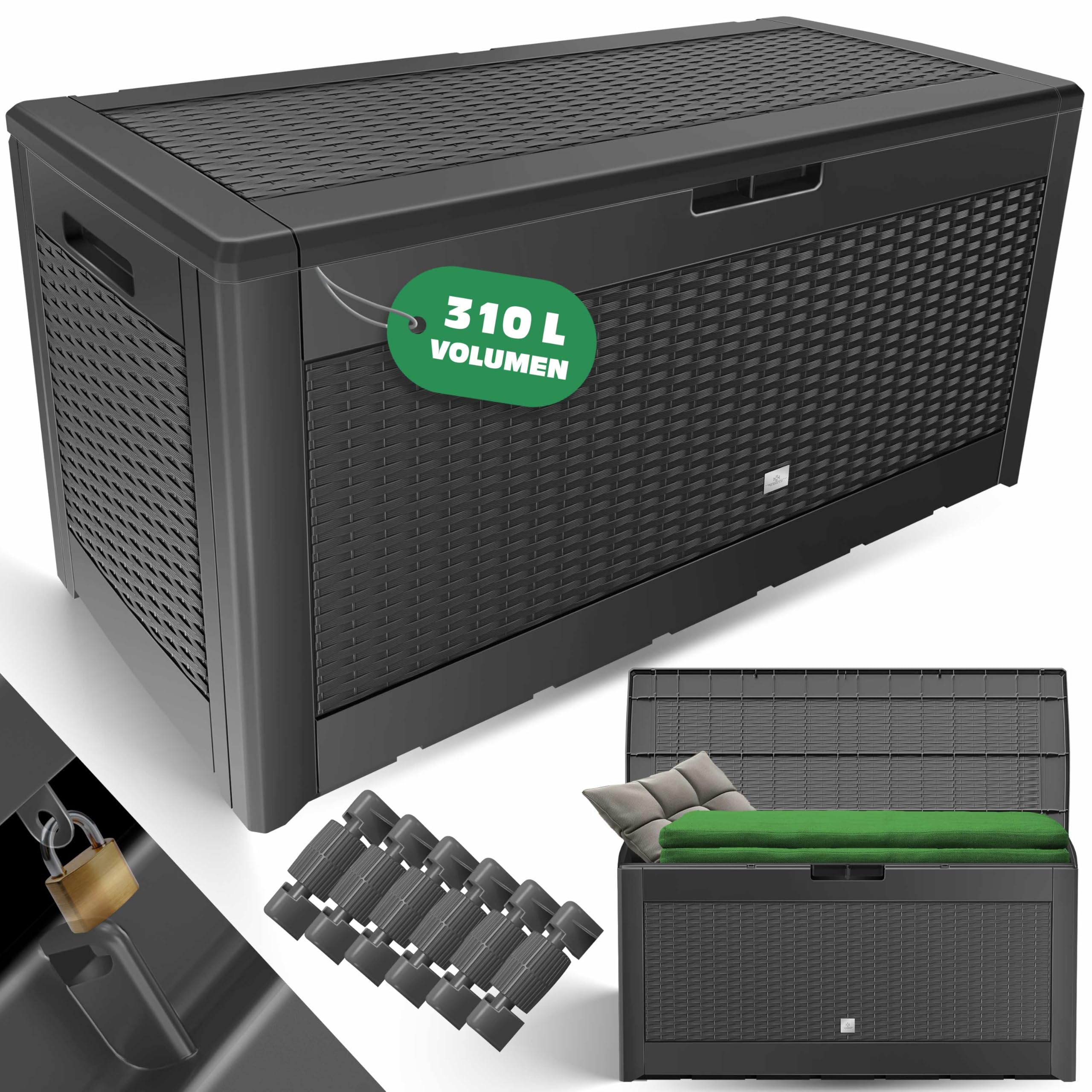 🌿 KESSER® Auflagenbox Kissenbox 310 Liter mit Rollen klappbarer Deckel Haltegriffe Rattanoptik Gartenbox, Anthrazit 🌞 Angebot bei HelloDeals