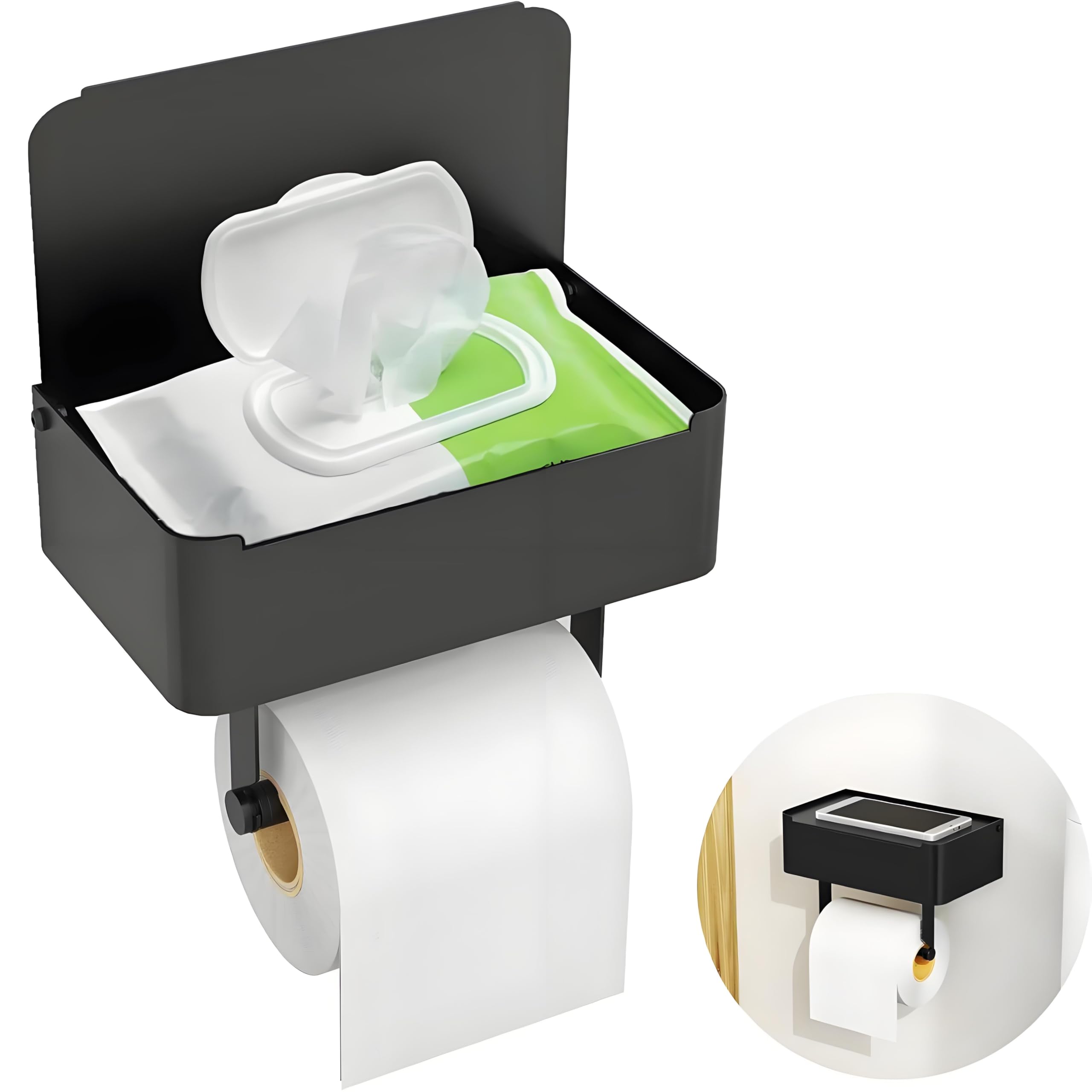 Toilettenpapierhalter mit Feuchttücherbox, Gypie Klopapierhalter Schwarz Matt Angebot bei HelloDeals