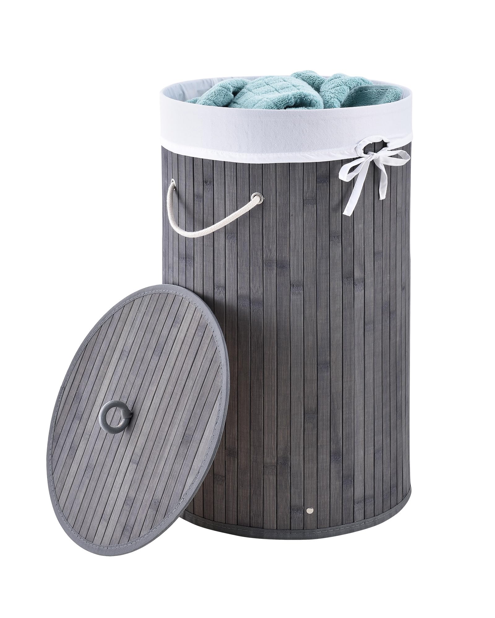Juskys Bambus Wäschekorb Curly-Round Grau 55L 🧺🌿 Angebot bei HelloDeals
