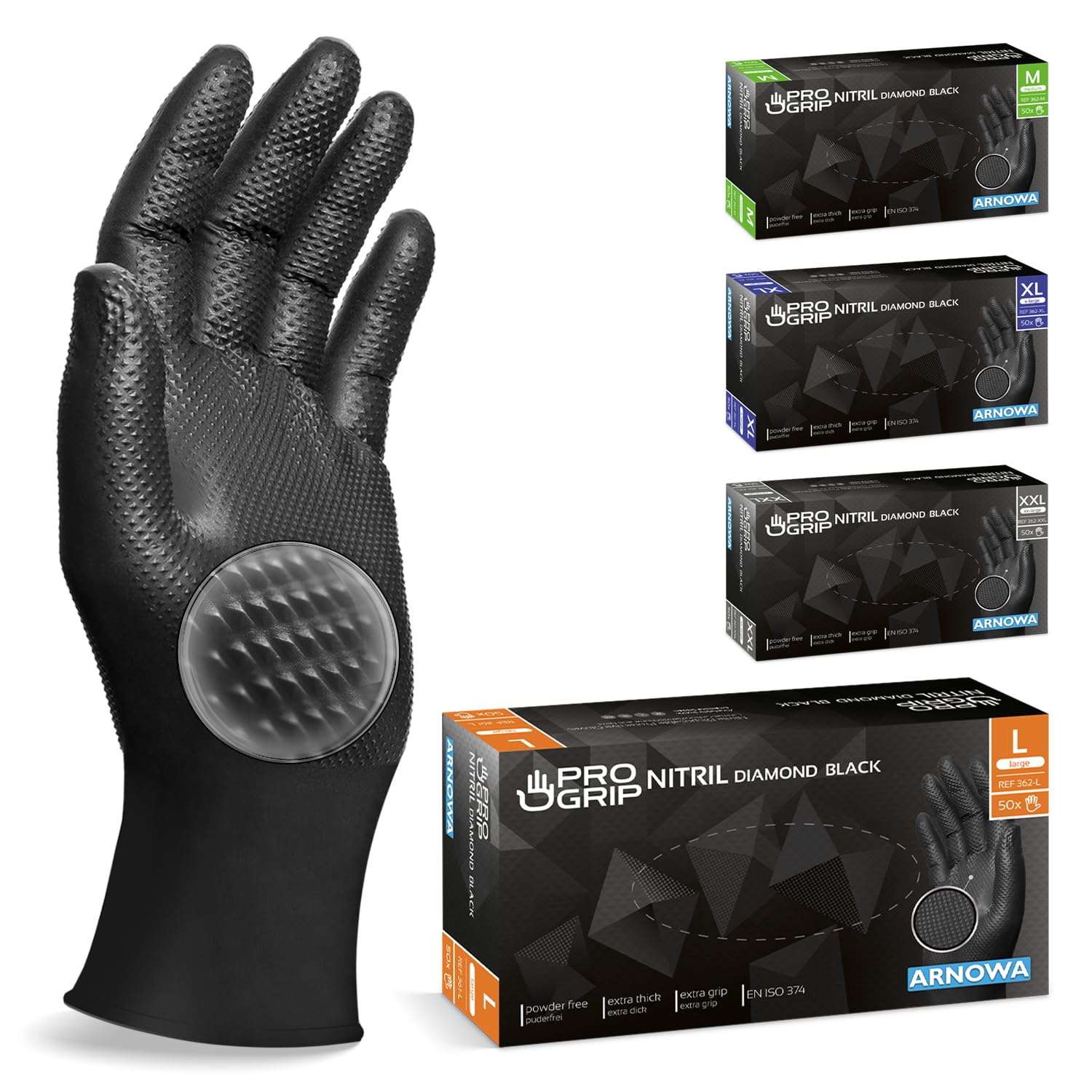 PROGRIP Einweghandschuhe Diamant Grip Schwarz 50 Stk/Box Angebot bei HelloDeals