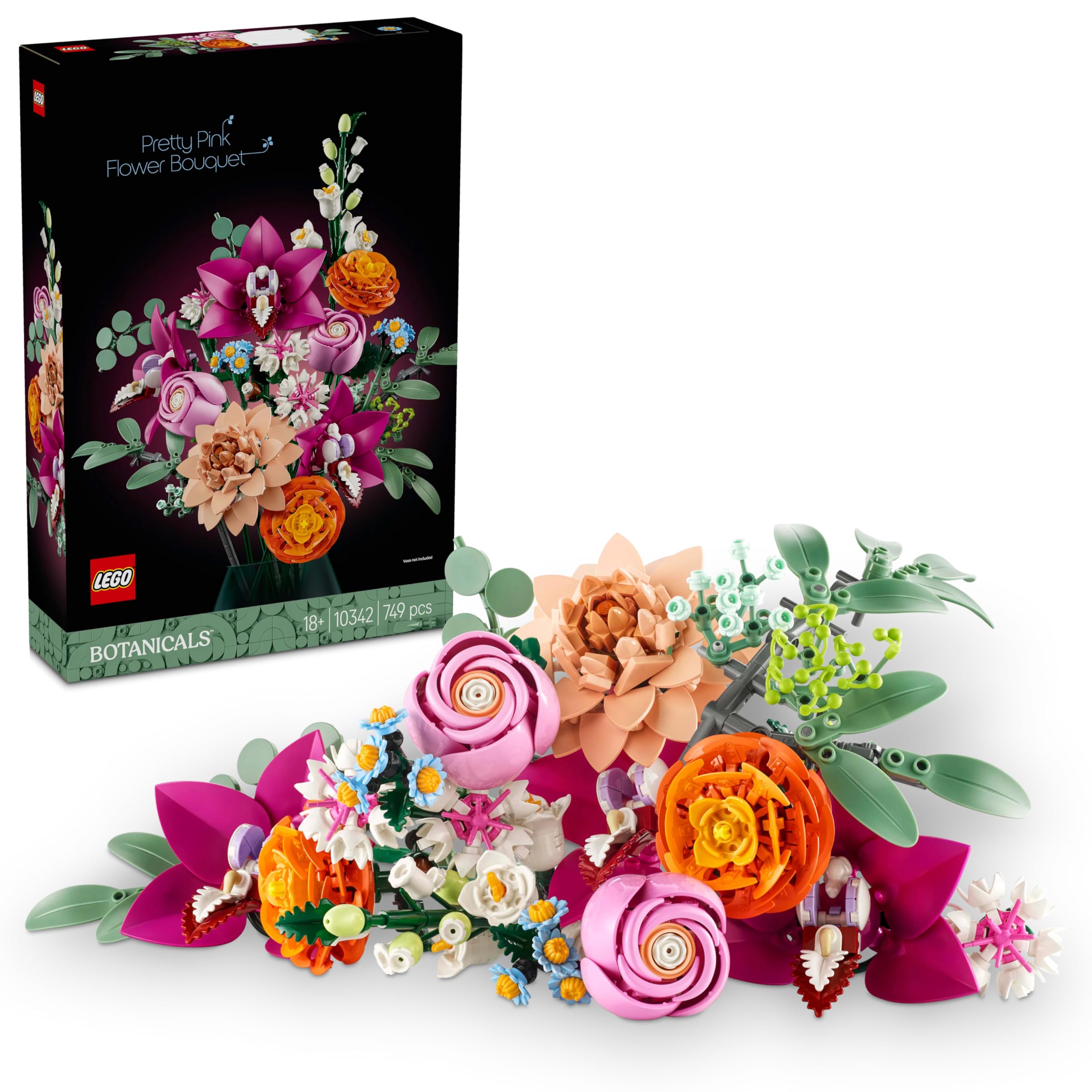 LEGO Botanicals Schöner Rosafarbener Blumenstrauß 🌸🌼🌹 - Blumendeko Bauset für Erwachsene - Dekorative Gänseblümchen, Kornblumen, Rosen und Holunderblüten Angebot bei HelloDeals