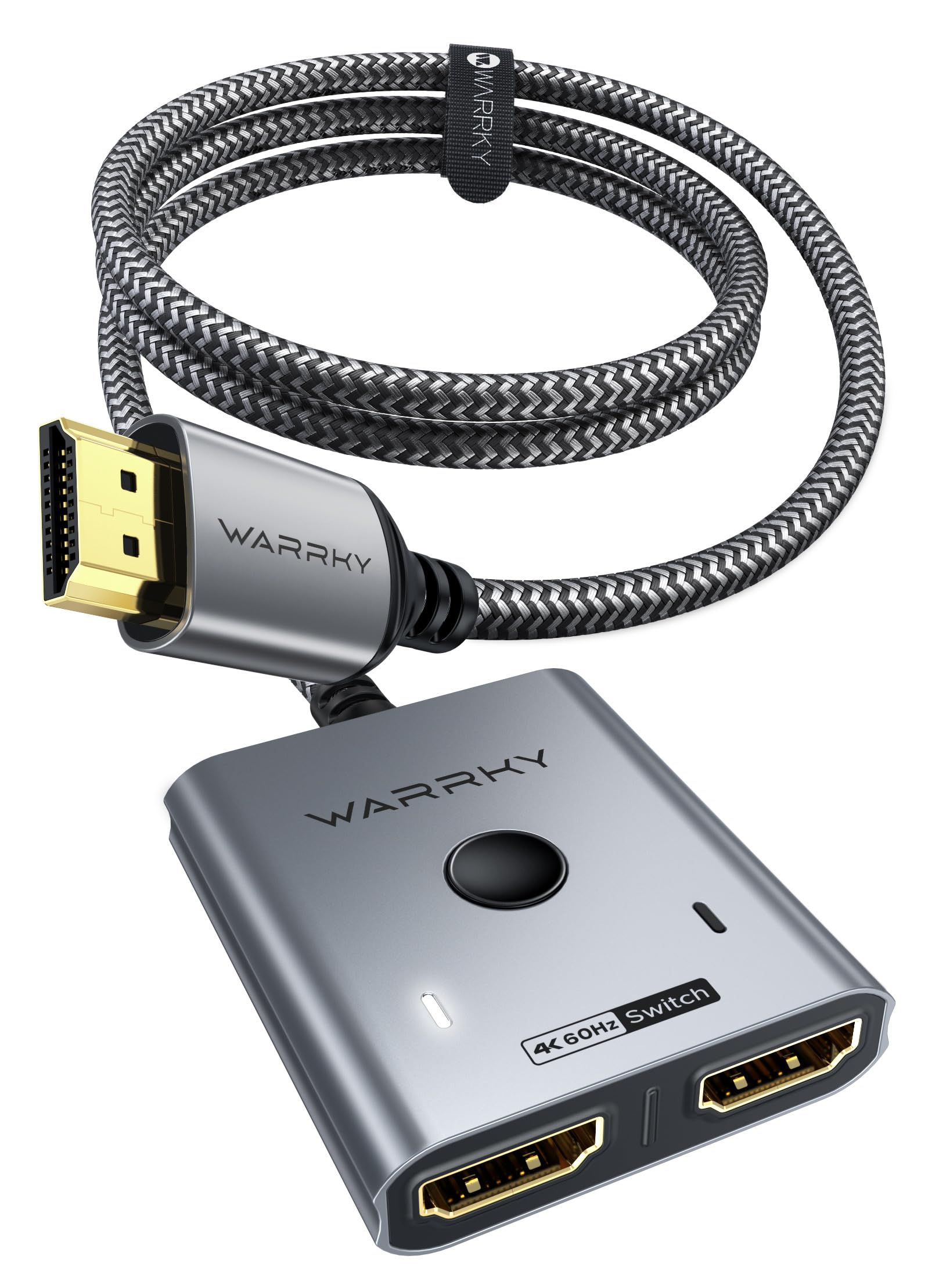 HDMI Switch 4K@60Hz, WARRKY HDMI 2.0 Splitter 2 In 1 Out 💥【2K@144Hz, 1m Geflochtenes Kabel, HDCP 2.2】 Aluminium Umschalter Angebot bei HelloDeals