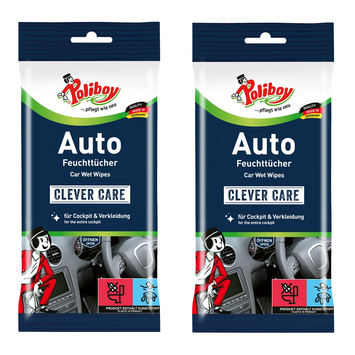 🚗 Poliboy Staubmeister Auto Feuchttücher - 2er Pack - 2x20 Stück - Made in Germany - Auto 40 Stück Angebot bei HelloDeals