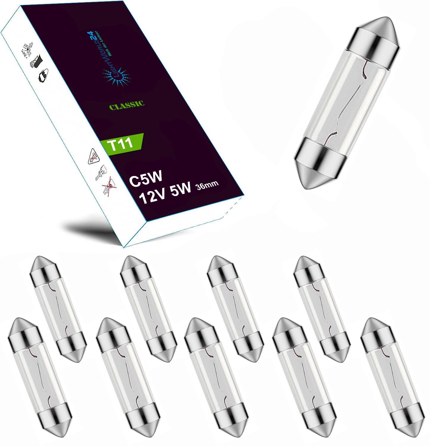 LIGHTWORLD24 10 x Soffitte 12V 5W C5W SV8,5 36mm Glühlampe PKW Innenraum 🚗💡 Angebot bei HelloDeals