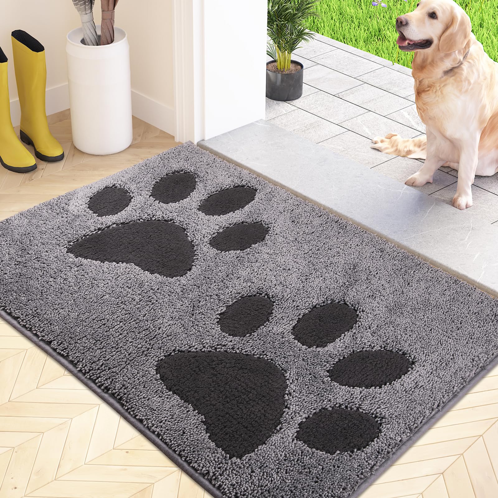 FCSDETAIL Schmutzfangmatte waschbar 50 x 80 cm, Fußmatte Innen, absorbierend Fussmatte, rutschfeste Sauberlaufmatte, wasserdicht Teppich für Hund, Eingang, nasse Pfoten Grau 50 x 80 cm (Rechteckig) - Deal des Tages! 🌟 Angebot bei HelloDeals