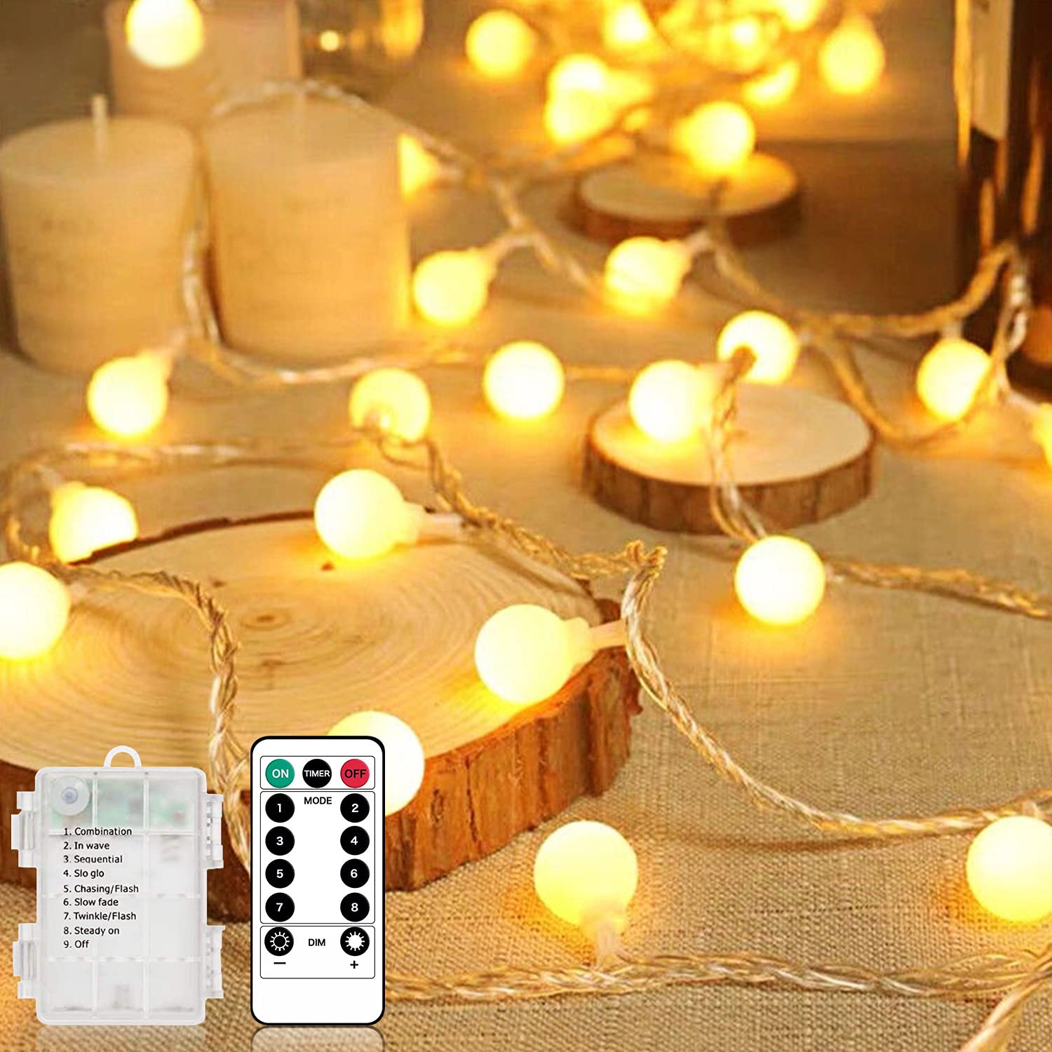 🌟 Liyade LED Lichterkette Außen Batterie, 10.5M 100LEDs Lichterketten Kugeln Außen/Innen mit Fernbedienung 8 Modus Wasserdicht Weihnachtsbeleuchtung für Hochzeit/Weihnachten/Balkon Deko (Warmweiß) Lichterkette Batterie-100LED Angebot bei HelloDeals