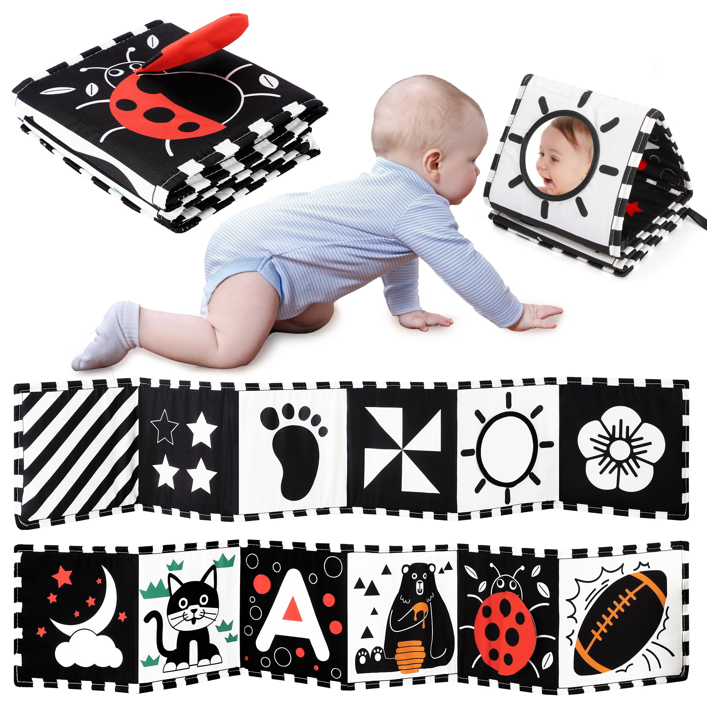 📚 URMYWO Kontrastbuch Baby, Schwarz Weiß Doppelseitig Baby Stoffbuch 🎁 Angebot bei HelloDeals