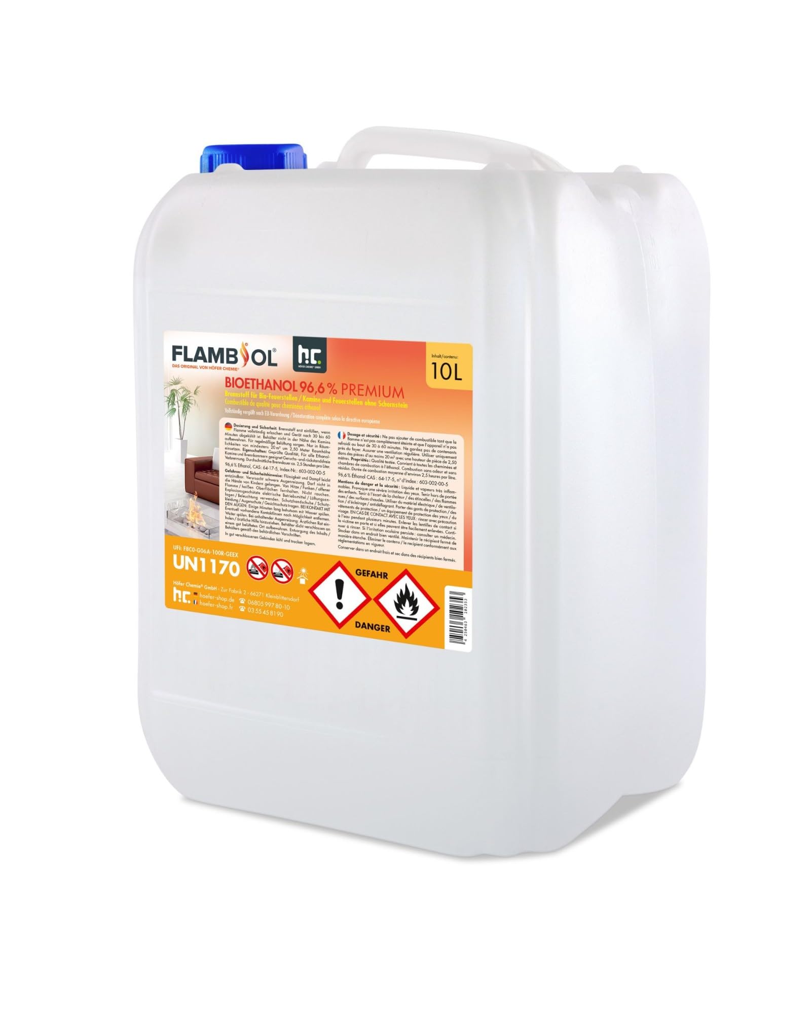 🔥 Höfer Chemie Bioethanol 96,6% Premium 1 x 10 L - Ethanol für Tischkamin, Kamin & Gartendeko 🔥 Angebot bei HelloDeals
