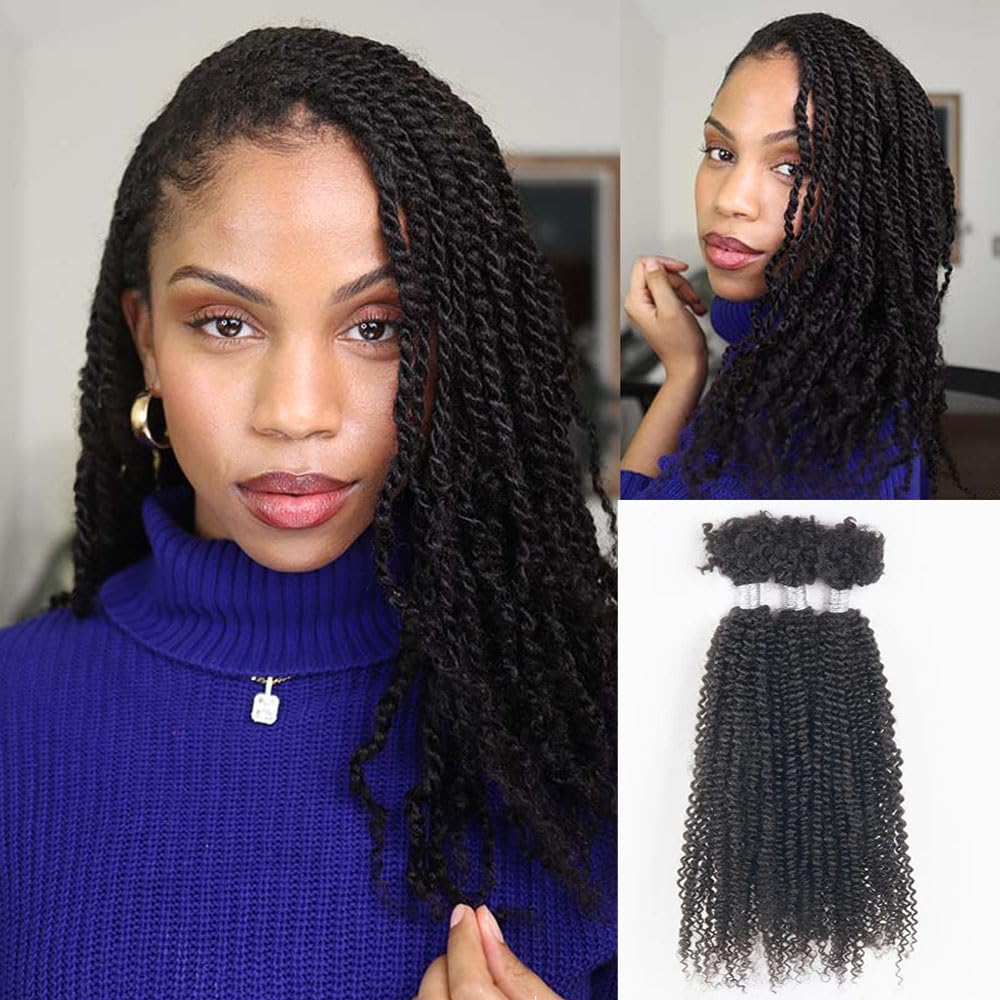 FASHION IDOL Kinky Curly V Bulk Echthaar für Twist Braids Dreadlock Extensions Loc Repair Afro Kinky Curly Echthaar zum Flechten 3 Bulk 3oz 40CM Natural 🌟 Angebot bei HelloDeals
