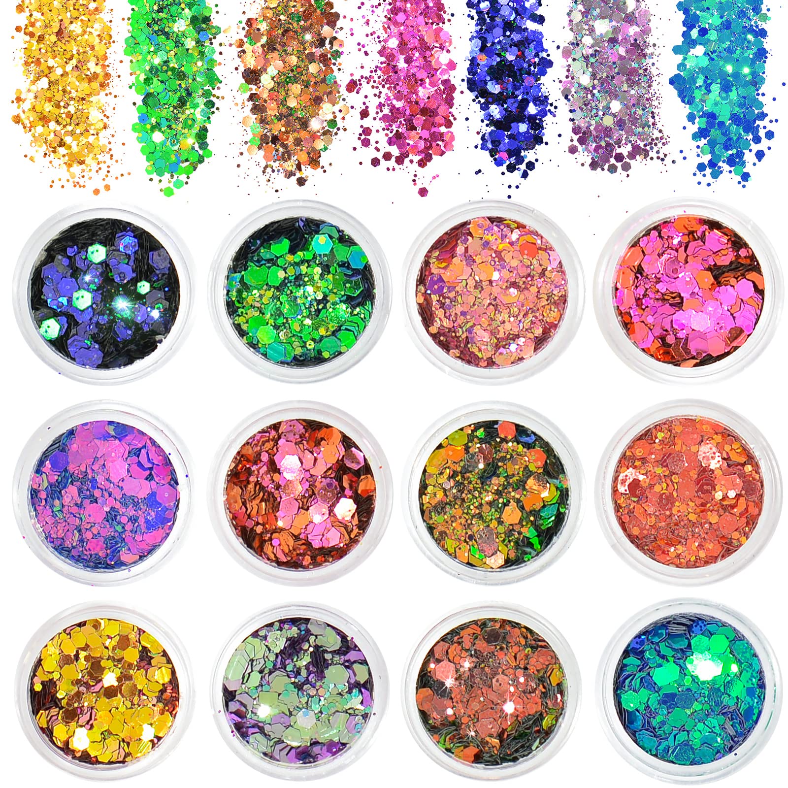AOOWU Glitter - 12 Farben Festival Glitzer Gesicht, Halloween Schminke Make-up Angebot bei HelloDeals